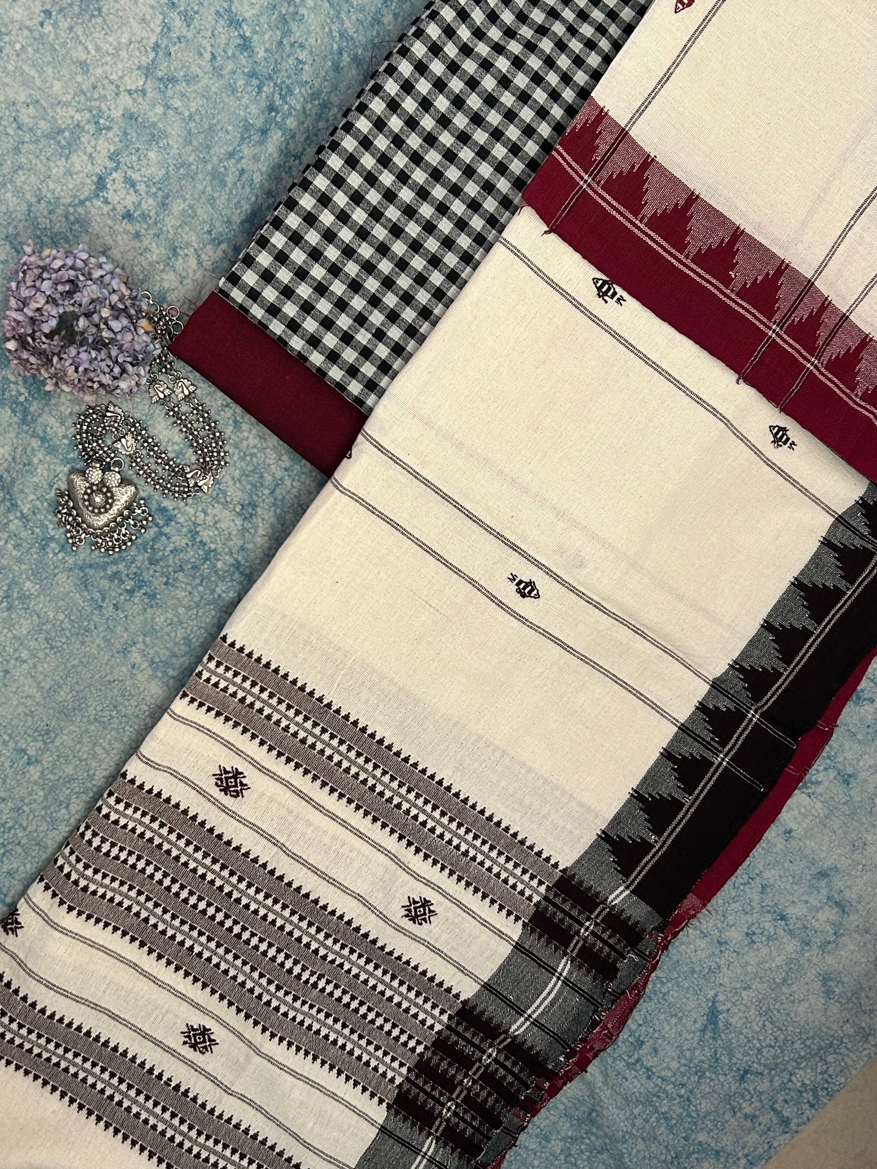 Handspun Handwoven Kotpad Suit Set - Black Checks