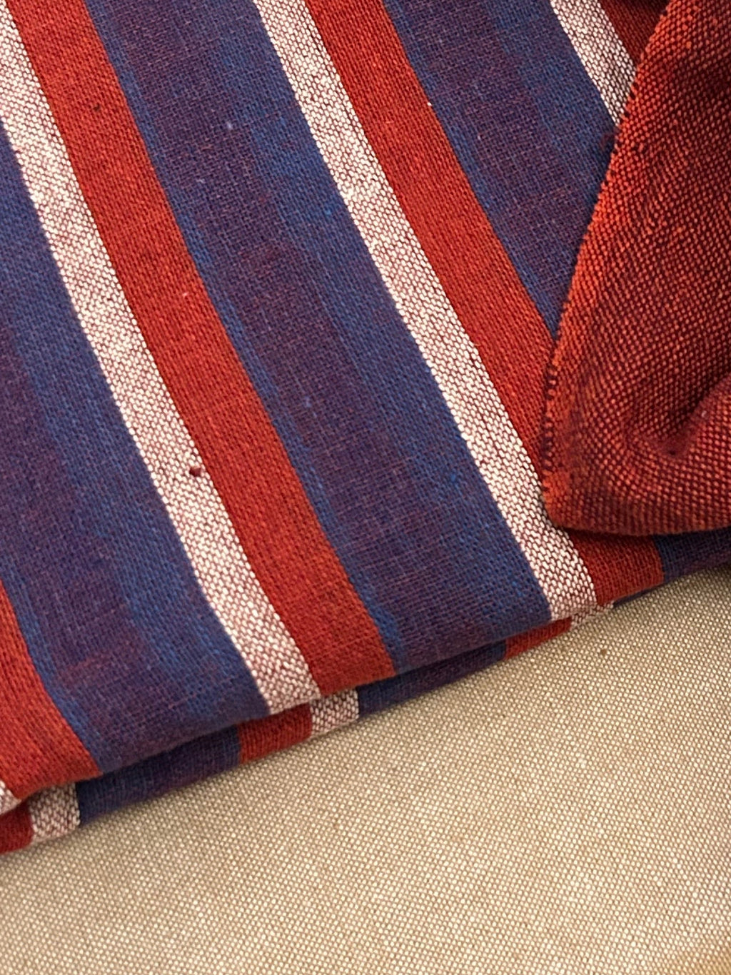 Handspun Handwoven Kotpad Suit Set -Blue Rust Stripes
