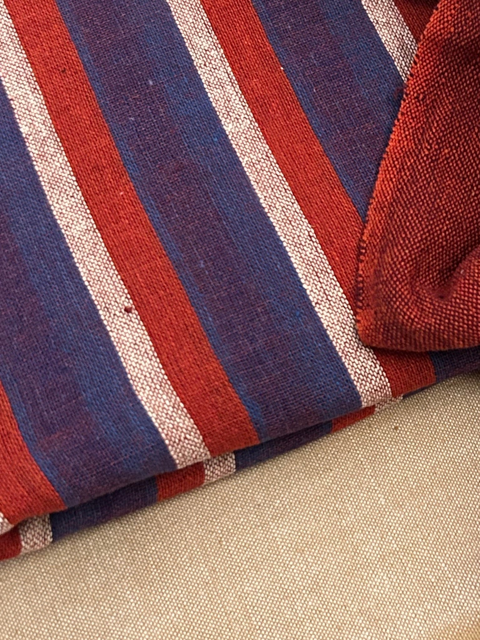 Handspun Handwoven Kotpad Suit Set -Blue Rust Stripes