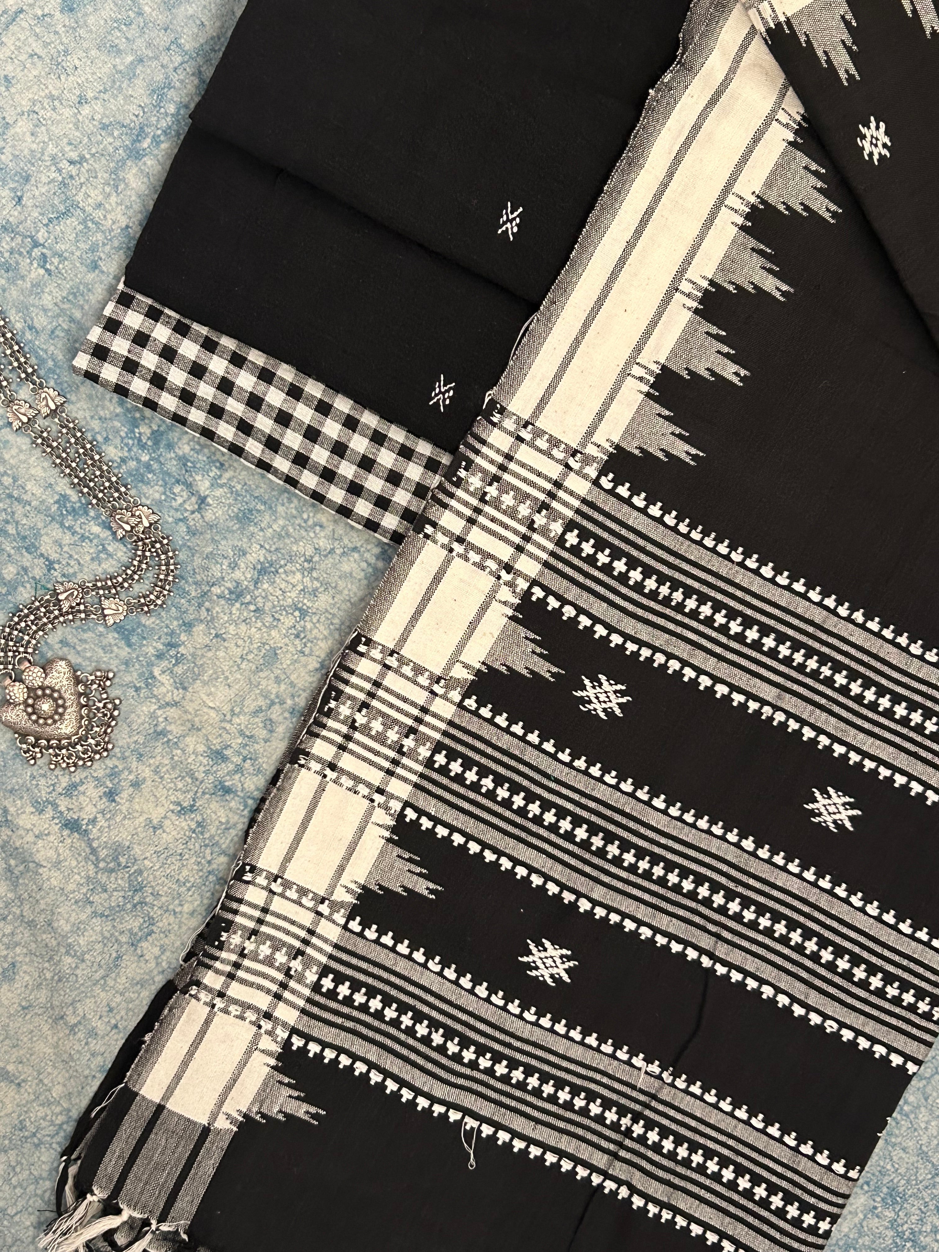 Handspun Handwoven Kotpad Suit Set -Black Butti & Checkered