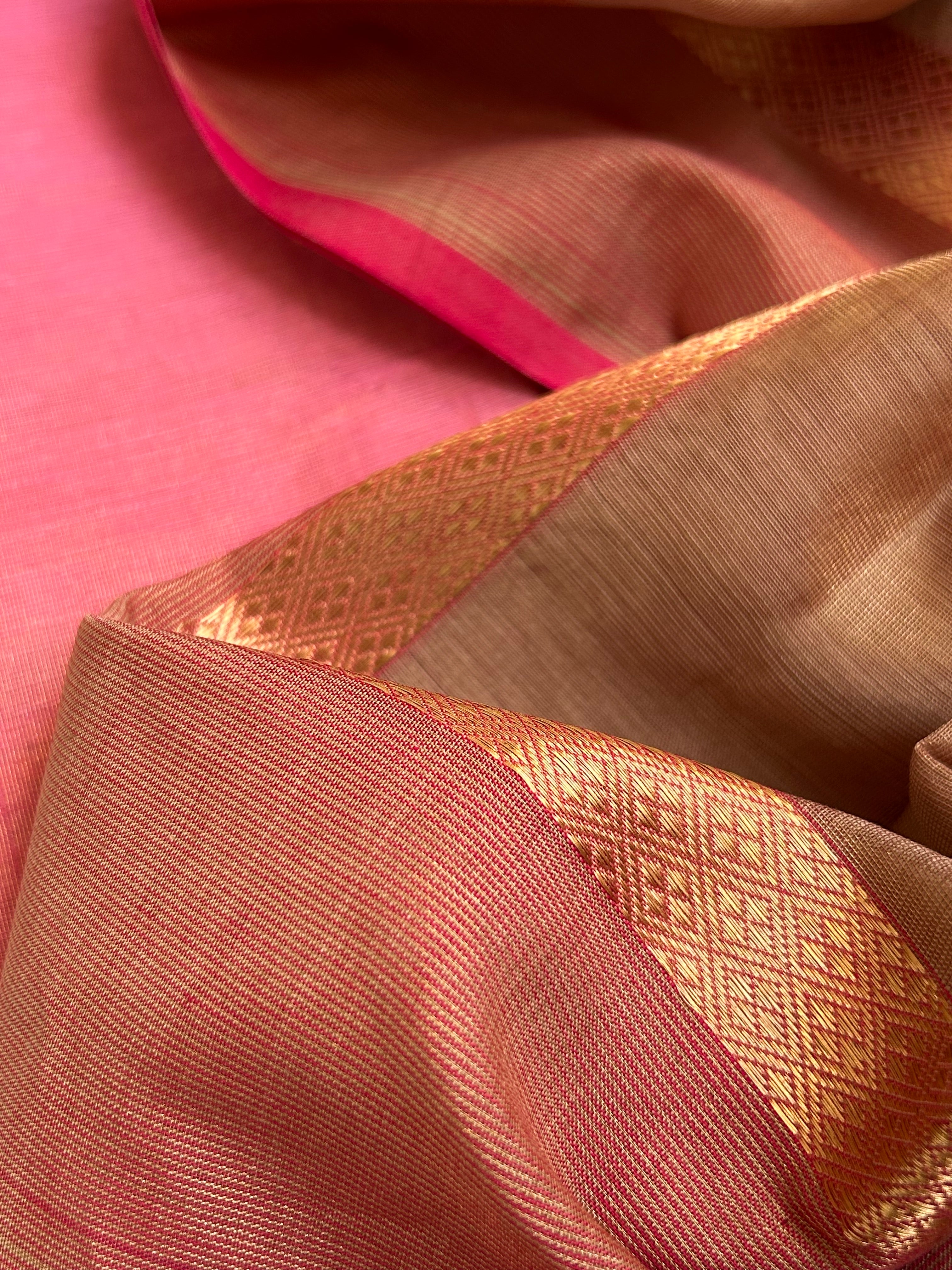 Handwoven Maheshwari Kurta Dupatta Set - Baby Pink & Almond