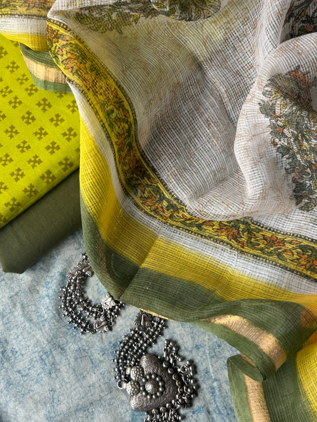 Handcrafted Cotton Suit Set - Lime and Moss Green