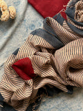 Handcrafted Linen Kurta Dupatta Set - Red Maroon & Indigo