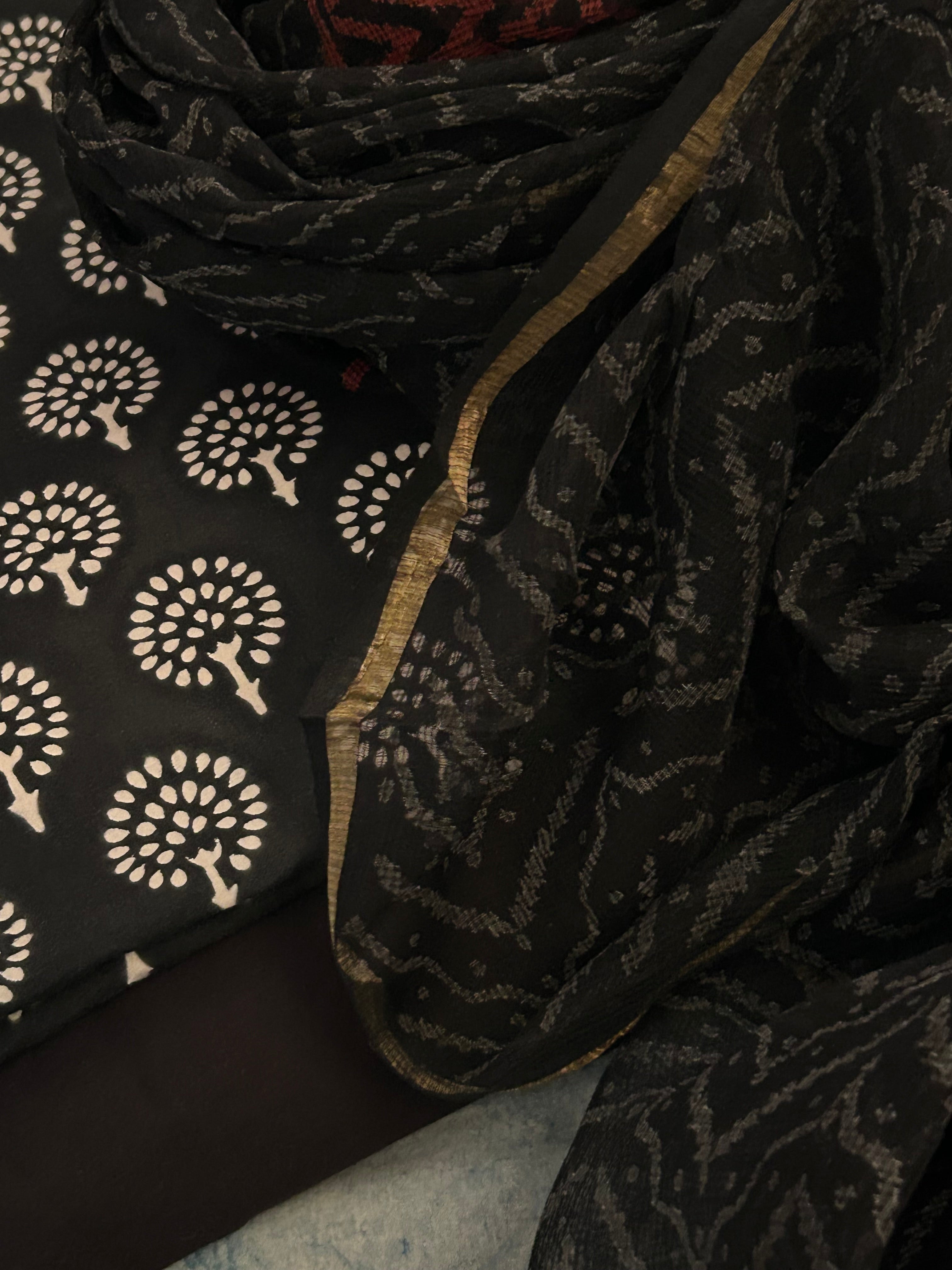 Handcrafted Cotton Suit Set - Black