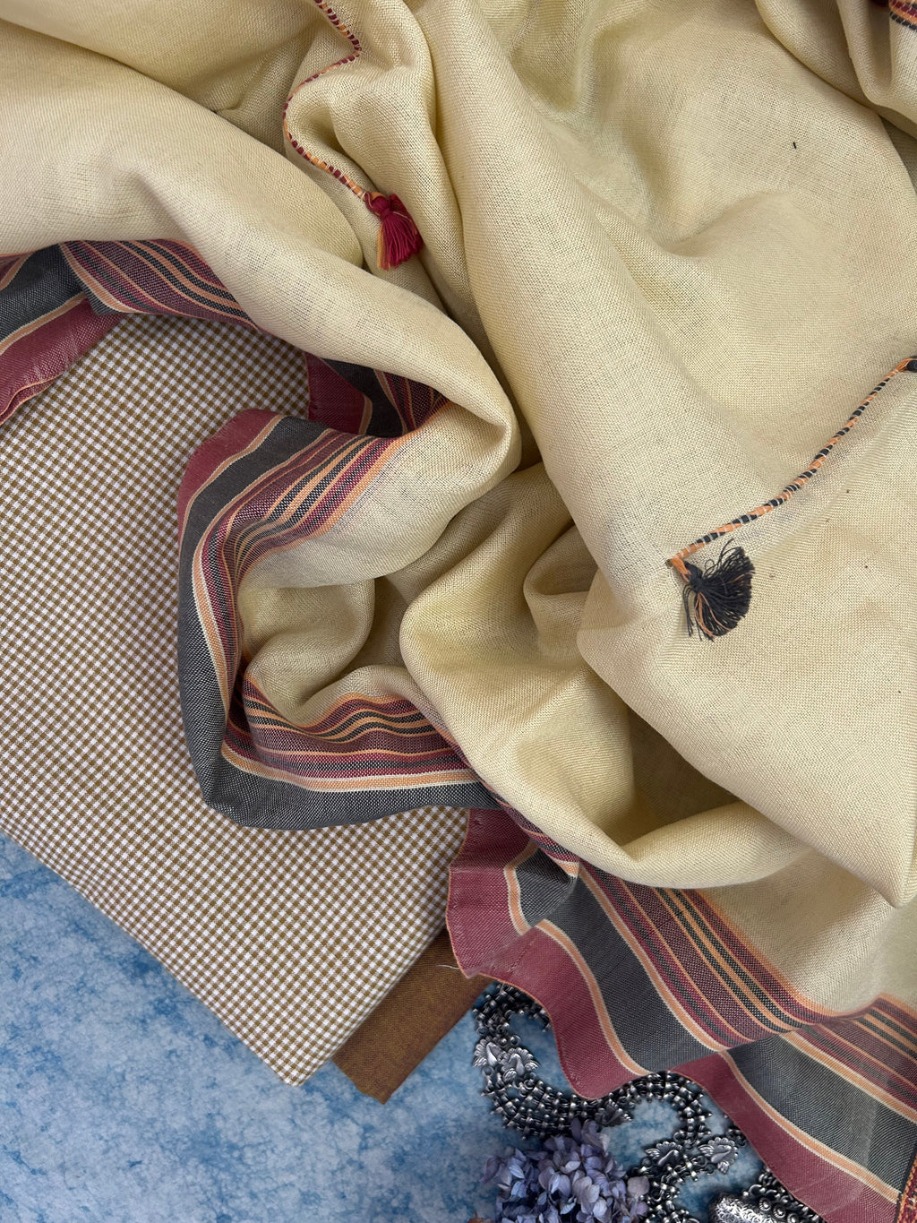 Handwoven Bhujodi Set - Beige and Mustard Brown