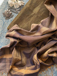 Handwoven Maheshwari Kurta Dupatta Set - Black Gold & Mauve