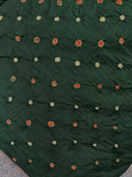 Handdone Ek Bundi Bandhani Cotton Satin Kurta Fabric - Bottle Green