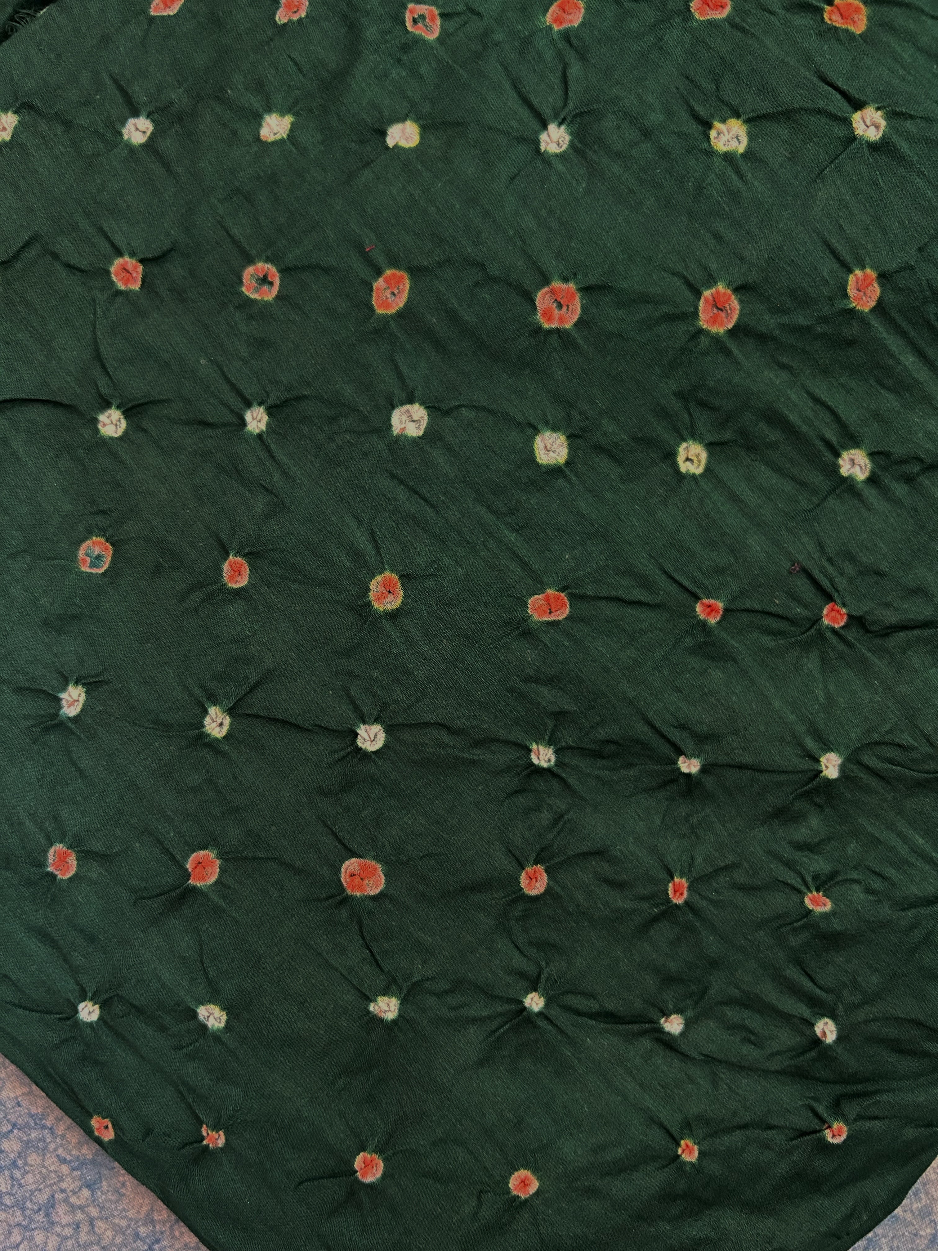 Handdone Ek Bundi Bandhani Cotton Satin Kurta Fabric - Bottle Green