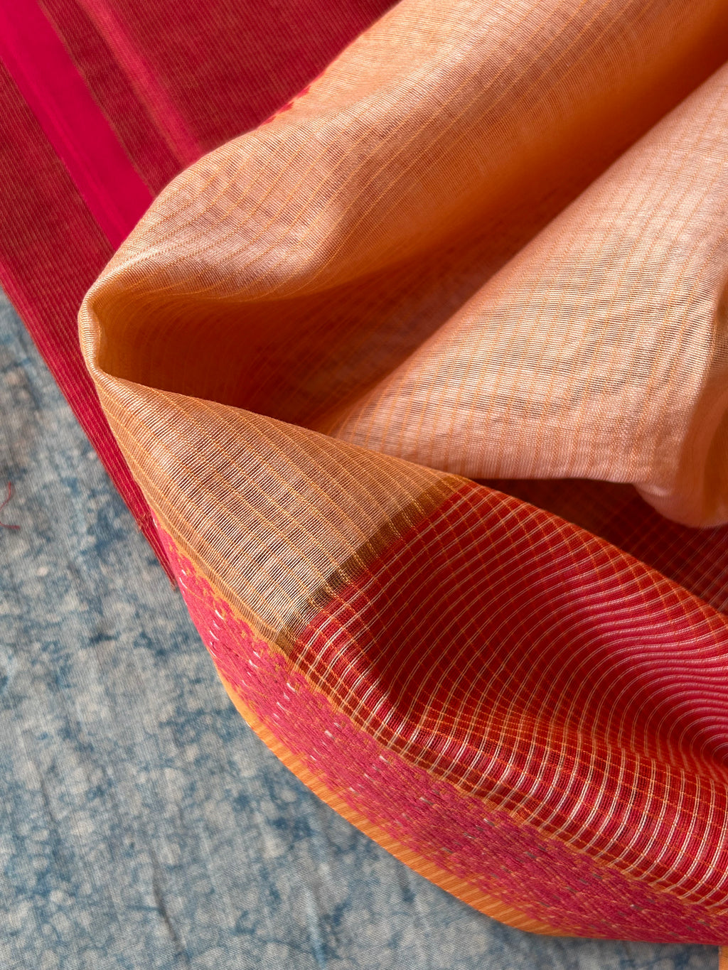 Handwoven Maheshwari Kurta Dupatta Set - Pink & Peach