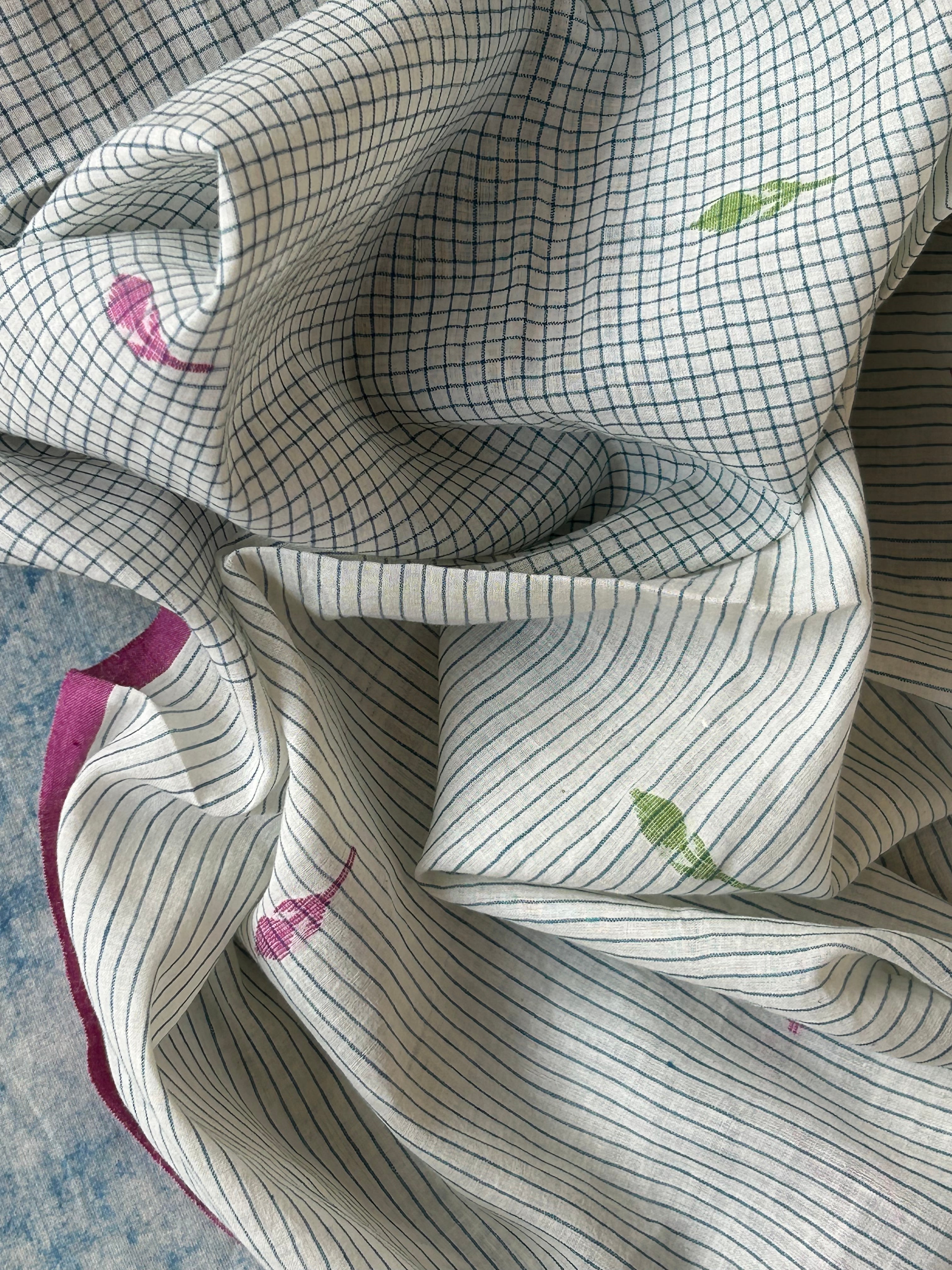 Handwoven Cotton Bengal Jamdani Dupatta Set - The Garden Bloom