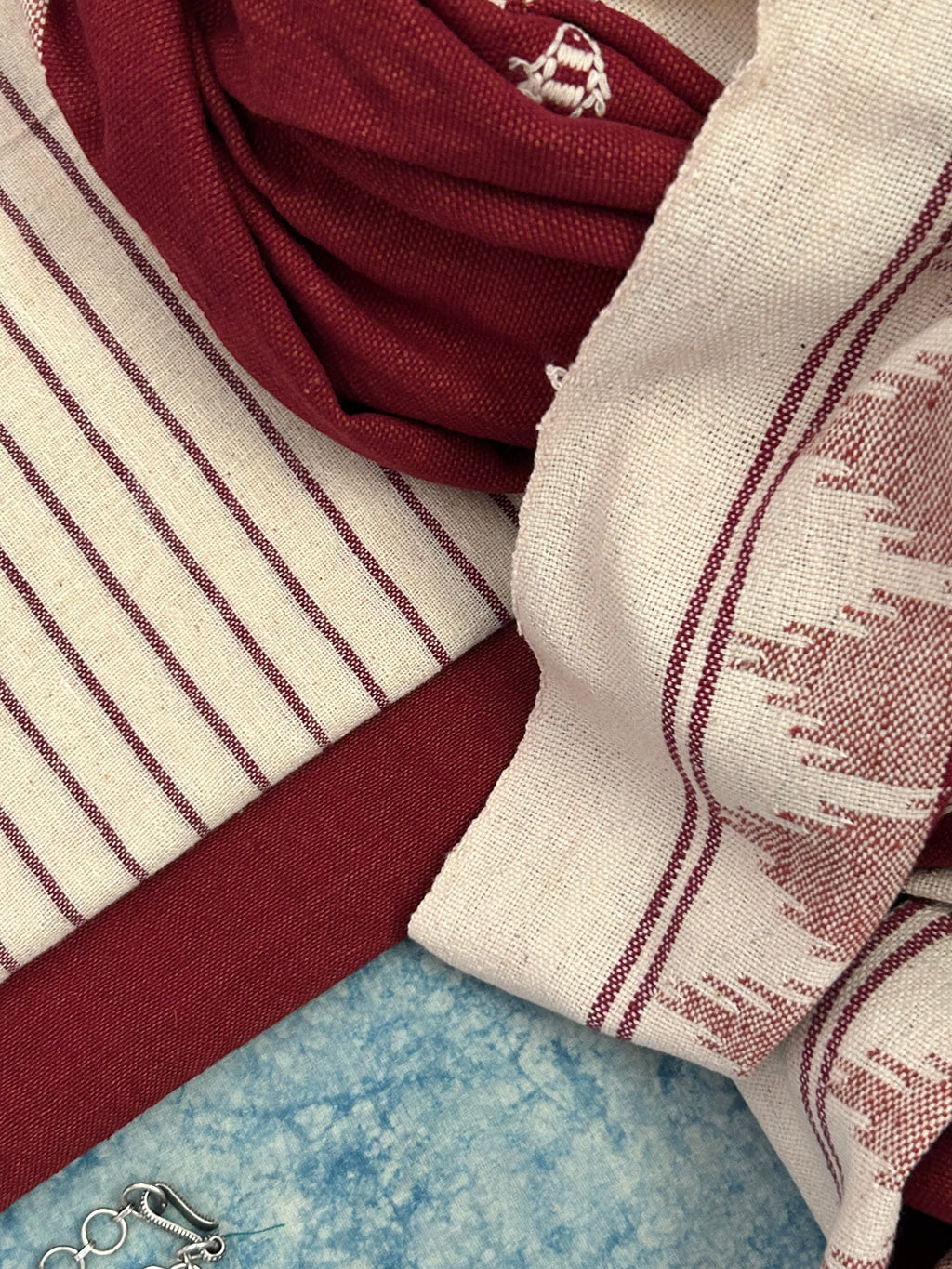 Handspun Handwoven Kotpad Suit Set - Ivory & Rust Maroon