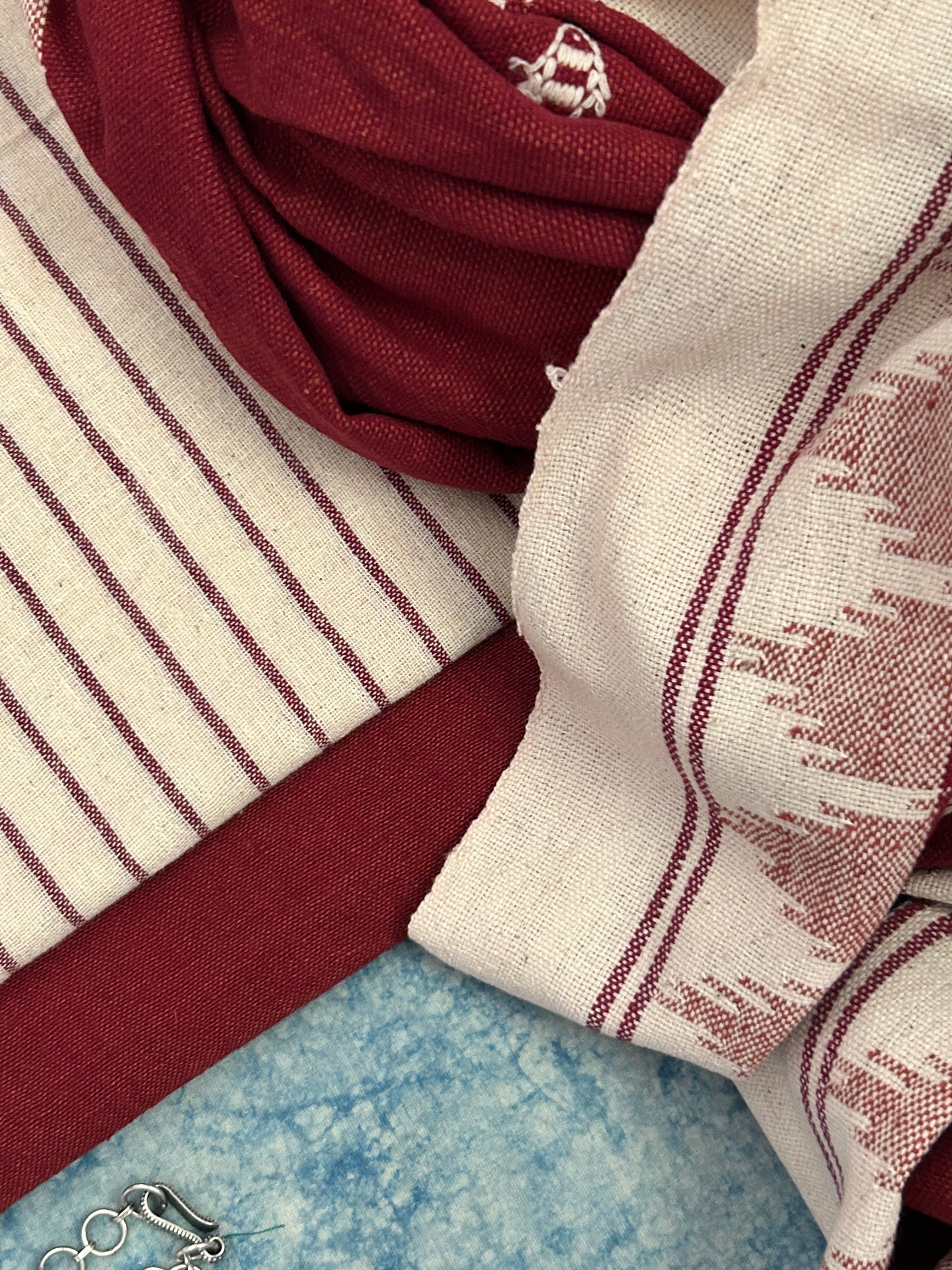 Handspun Handwoven Kotpad Suit Set - Ivory & Rust Maroon