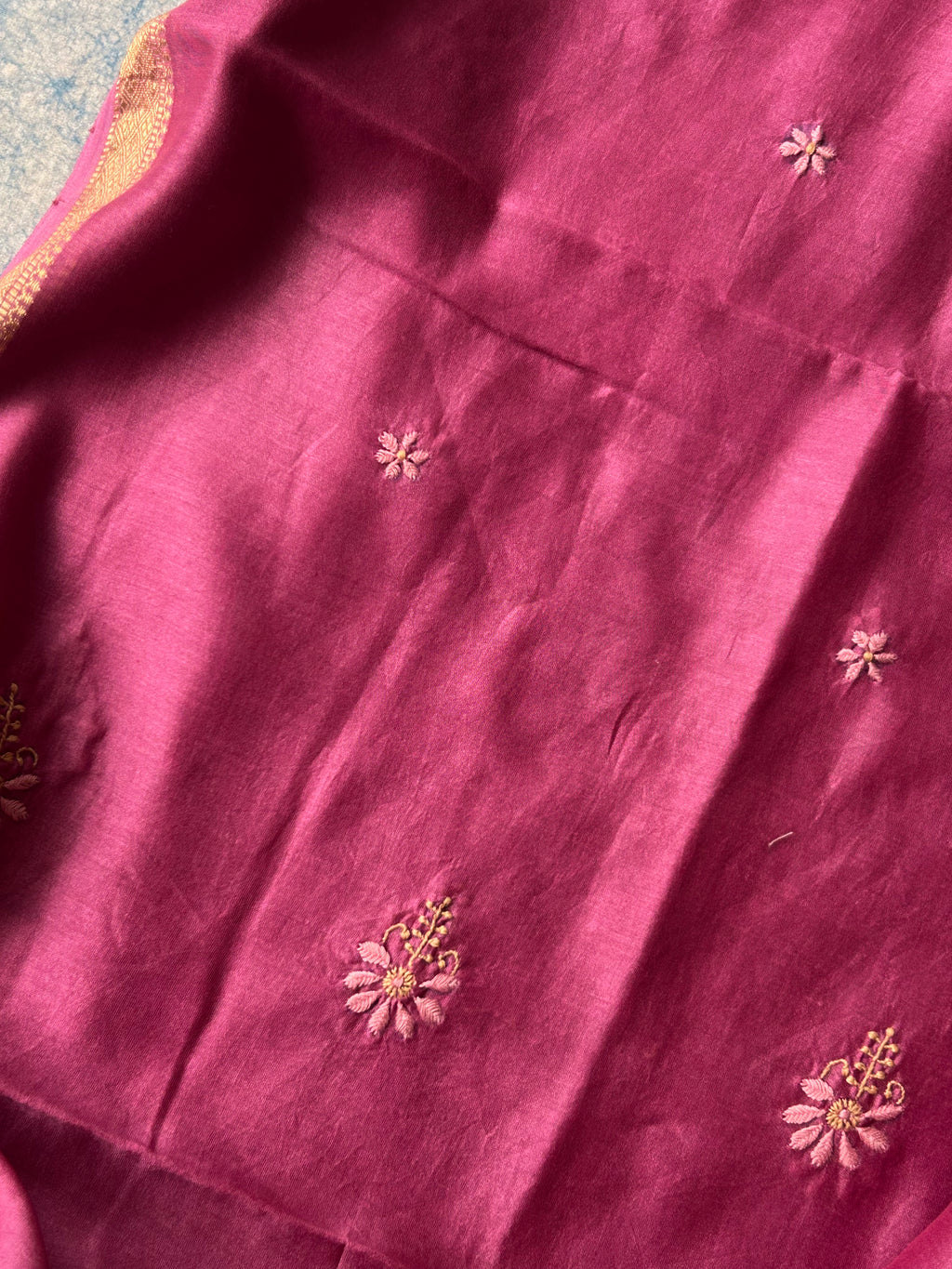 Tamanna - Handwoven Chikankari Work Maheshwari Set