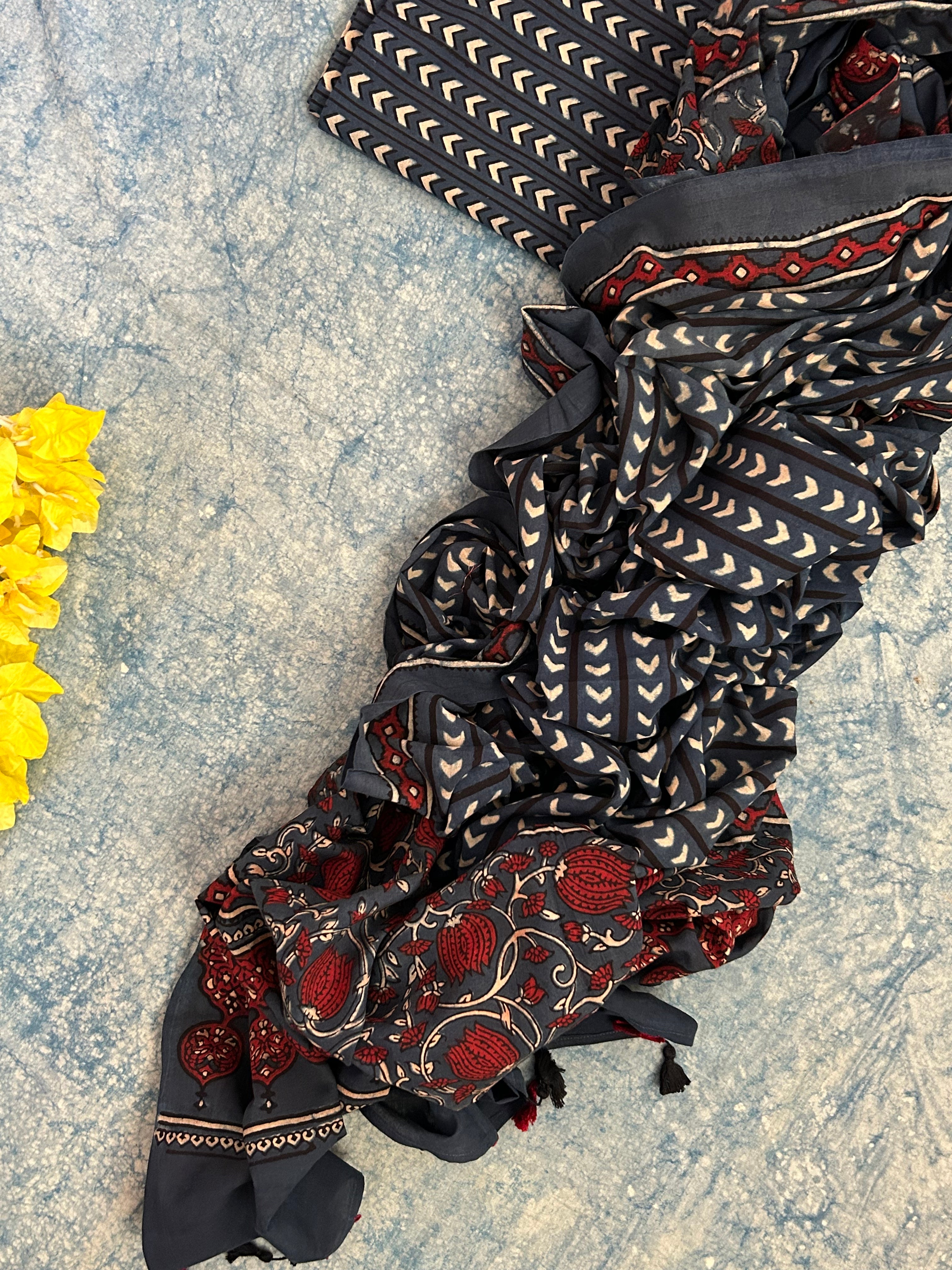 Natural Dyes Handcrafted Ajrakh Kurta Dupatta Set