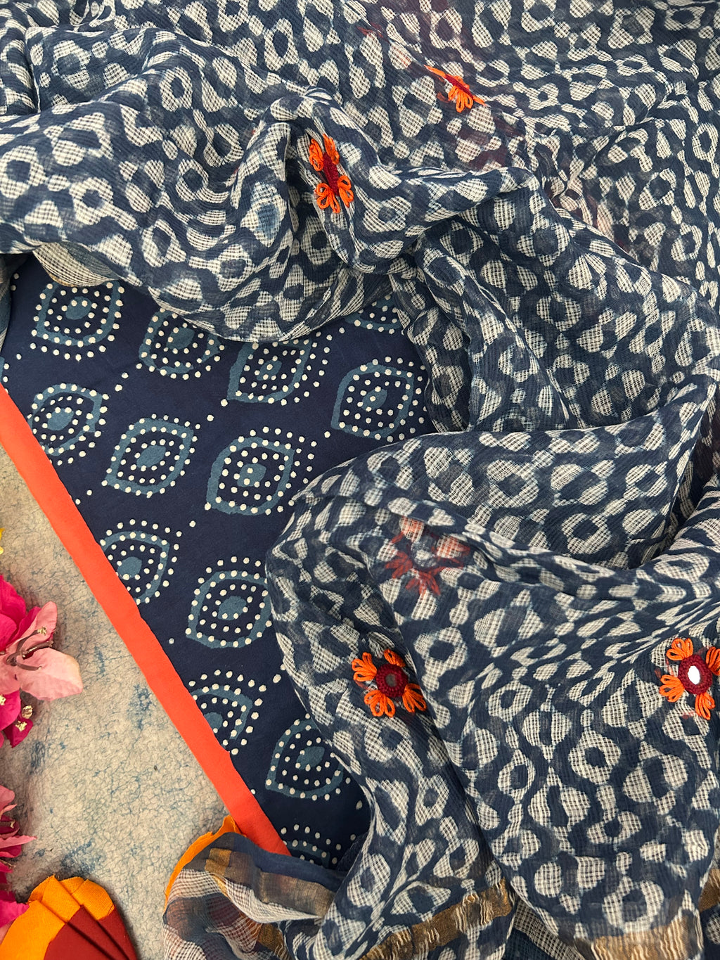 Handblock Handdone Embroidery Cotton Kota Suit