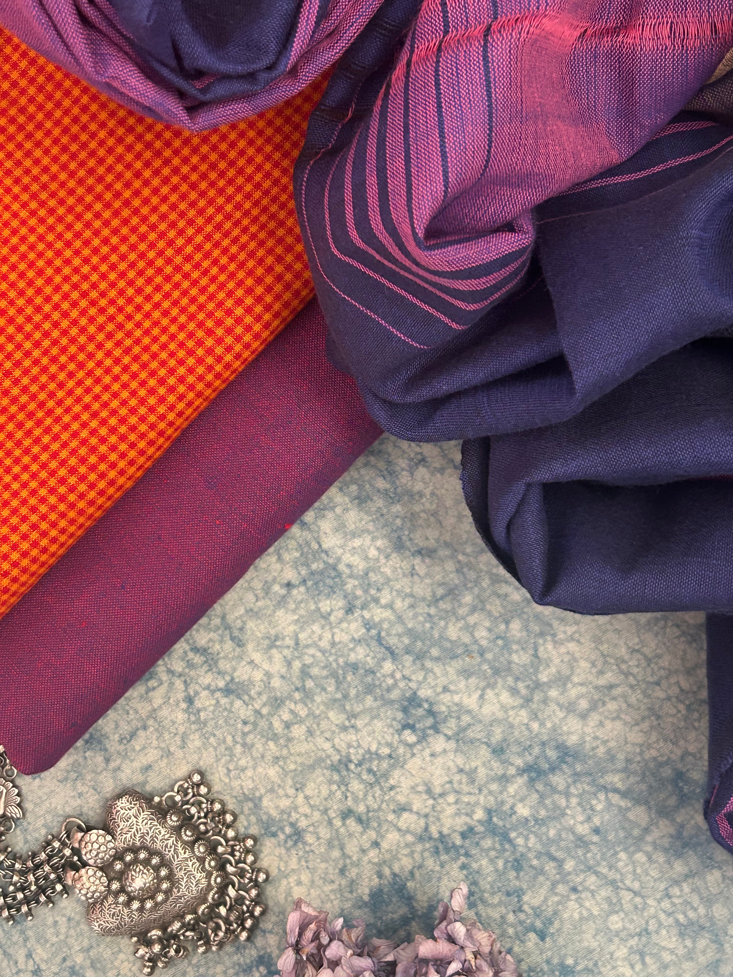 Handwoven Bhujodi Set - Orange and Deep Plum
