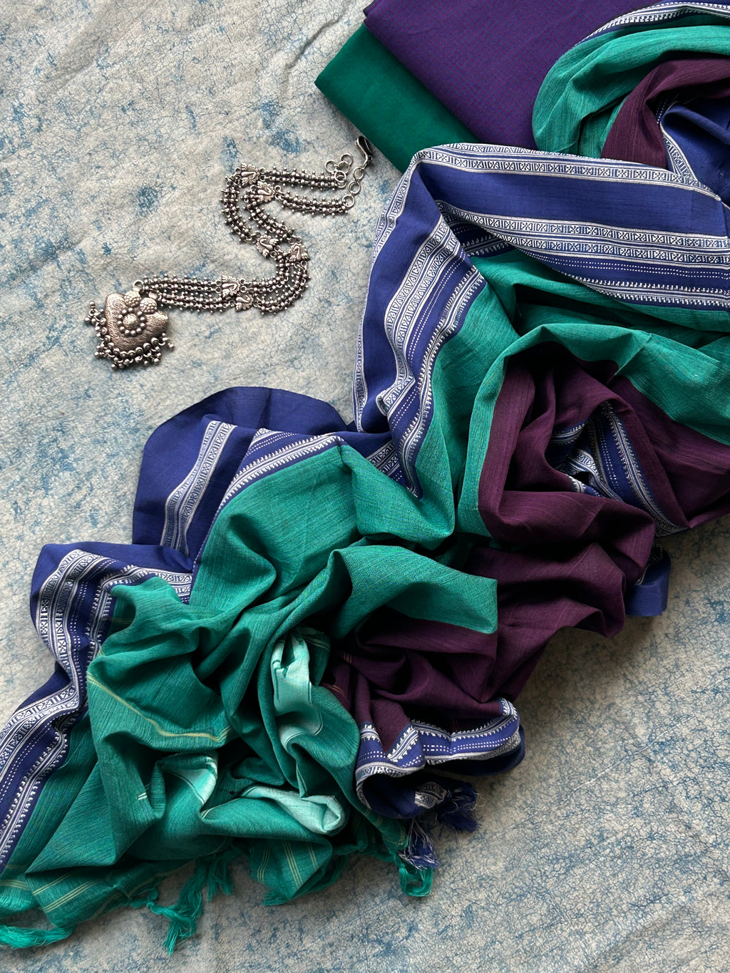 Mayur - Handwoven Telangana cotton and Ilkal Dupatta Set