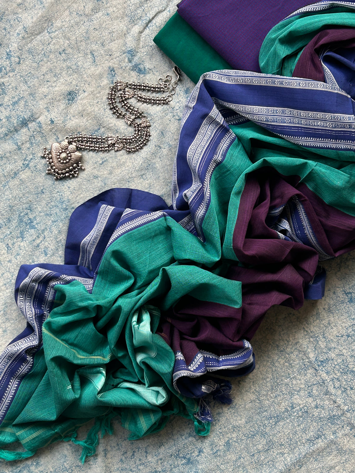 Mayur - Handwoven Telangana cotton and Ilkal Dupatta Set