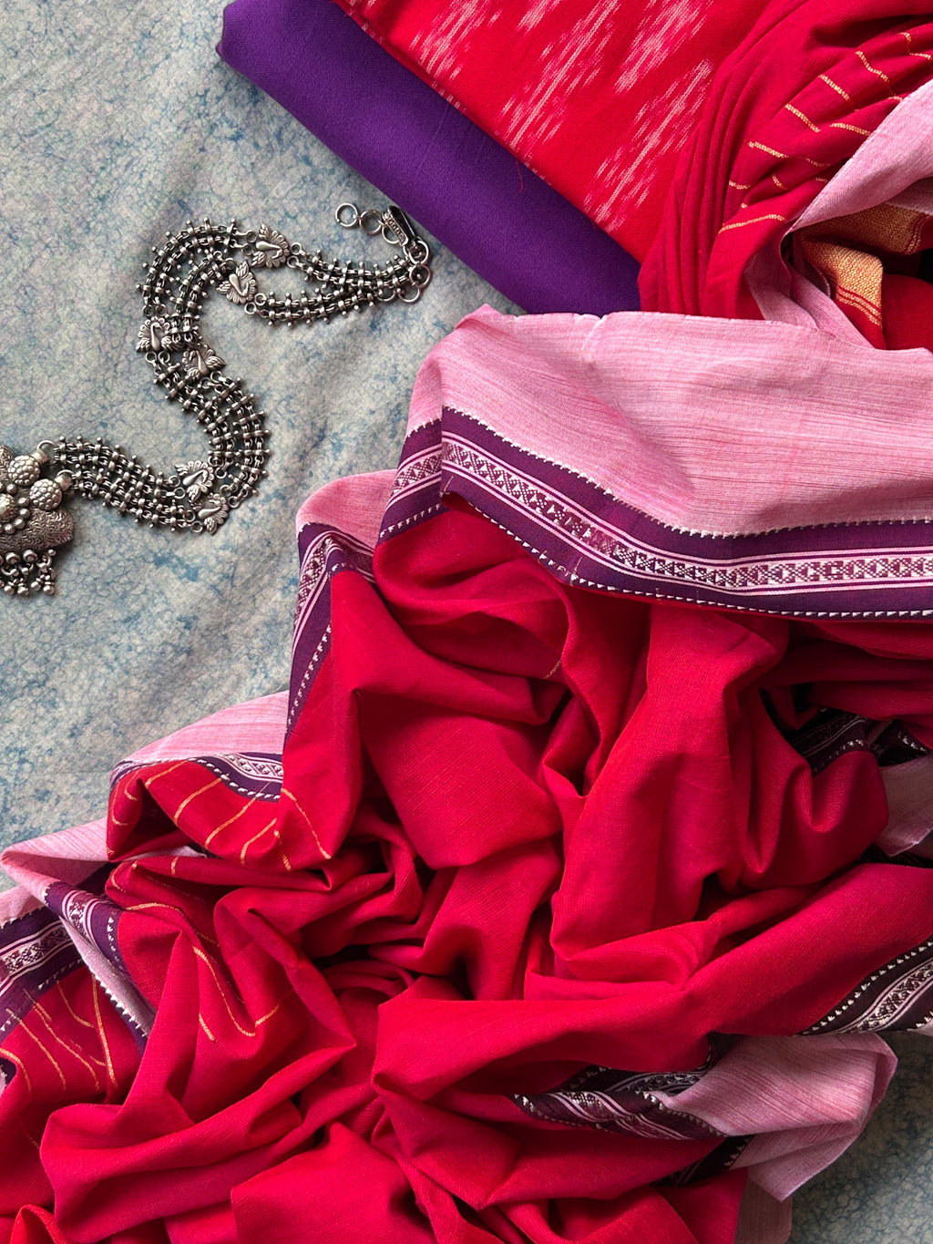 Gulal - Handwoven Telangana cotton and Ilkal Dupatta Set