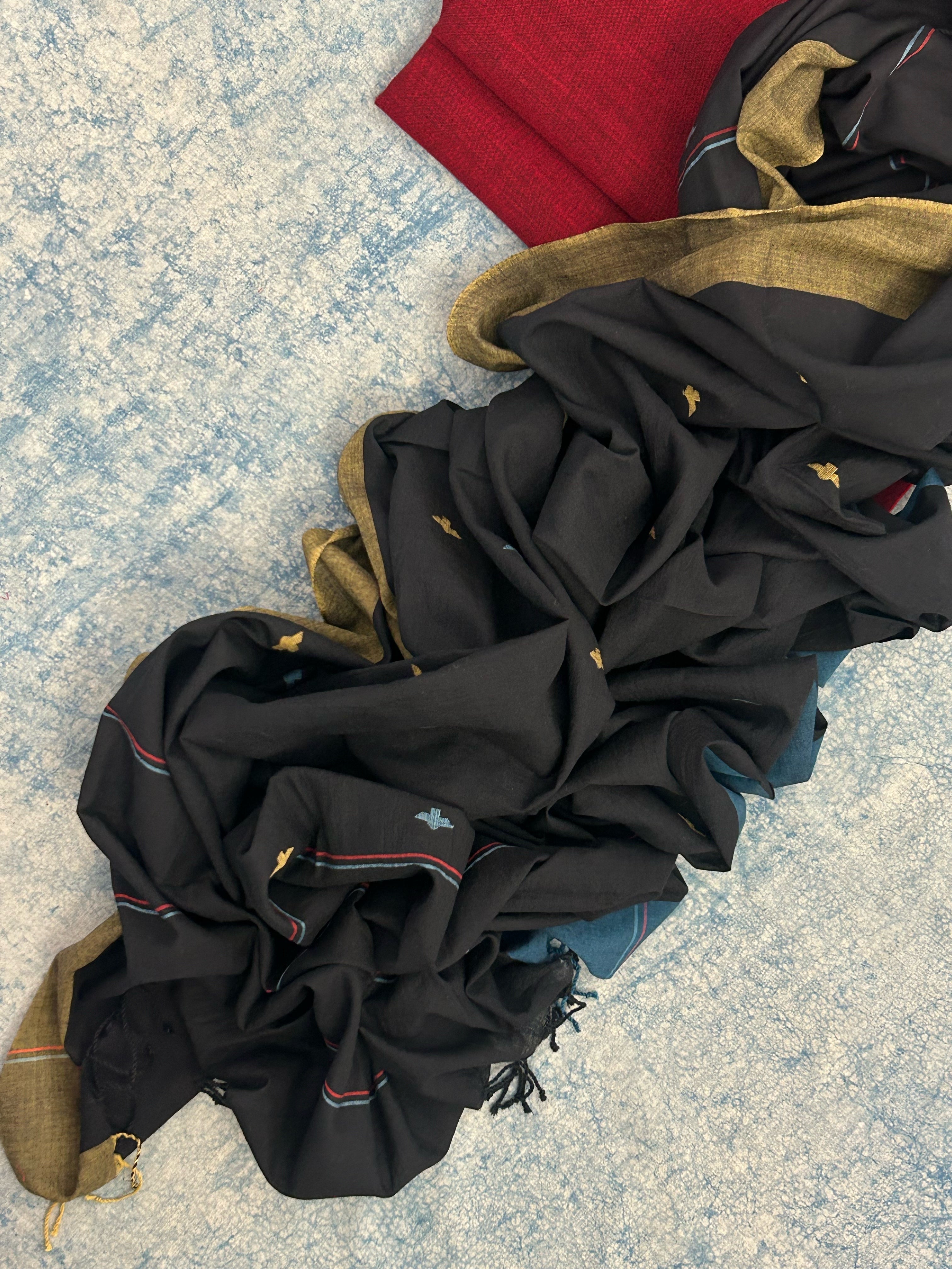 Handwoven Cotton Bengal Jamdani Dupatta Set - Deep Rose Maroon