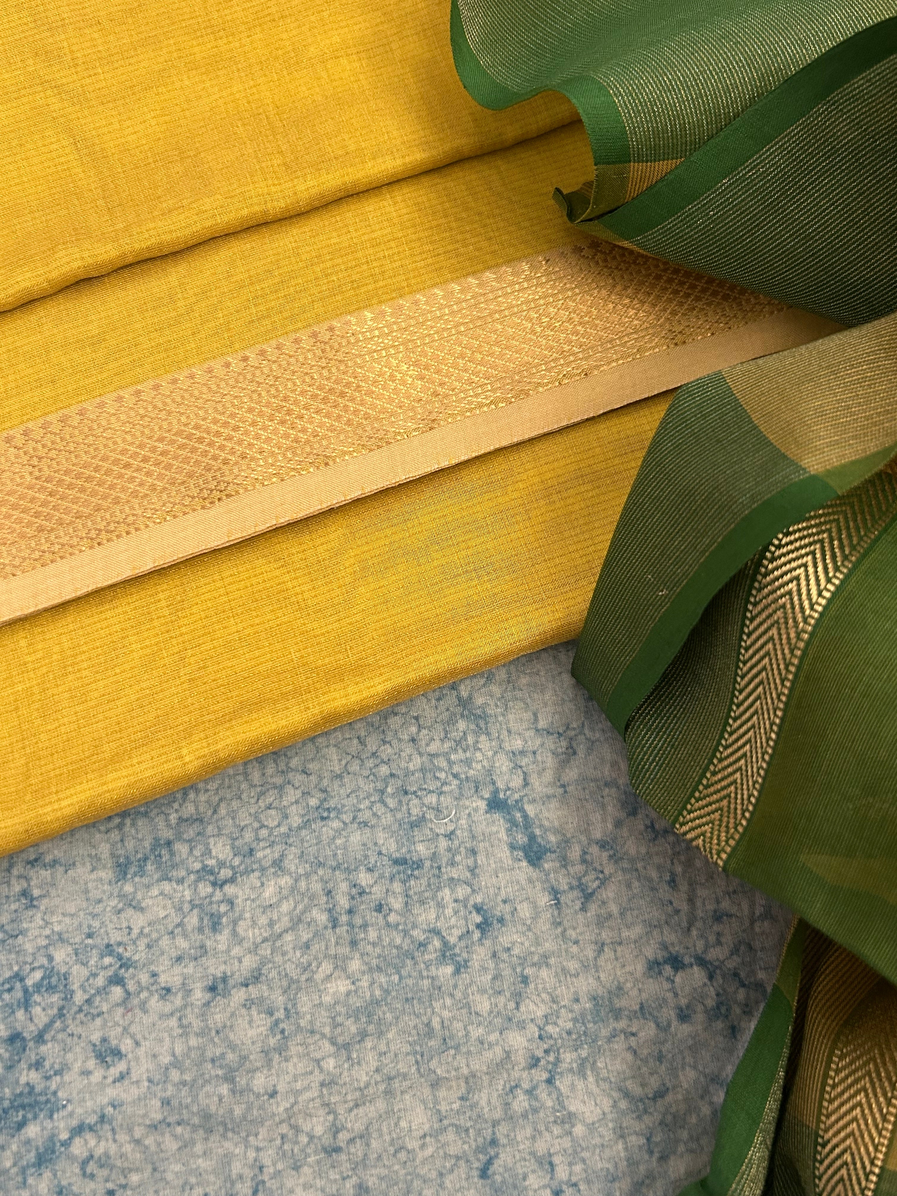 Handwoven Maheshwari Kurta Dupatta Set - Lemon Yellow & Green