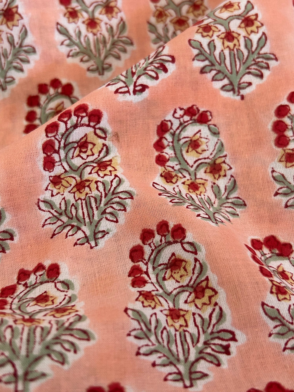 Handblock Printed Azofree dye cotton - Peach Butta (2.4m)