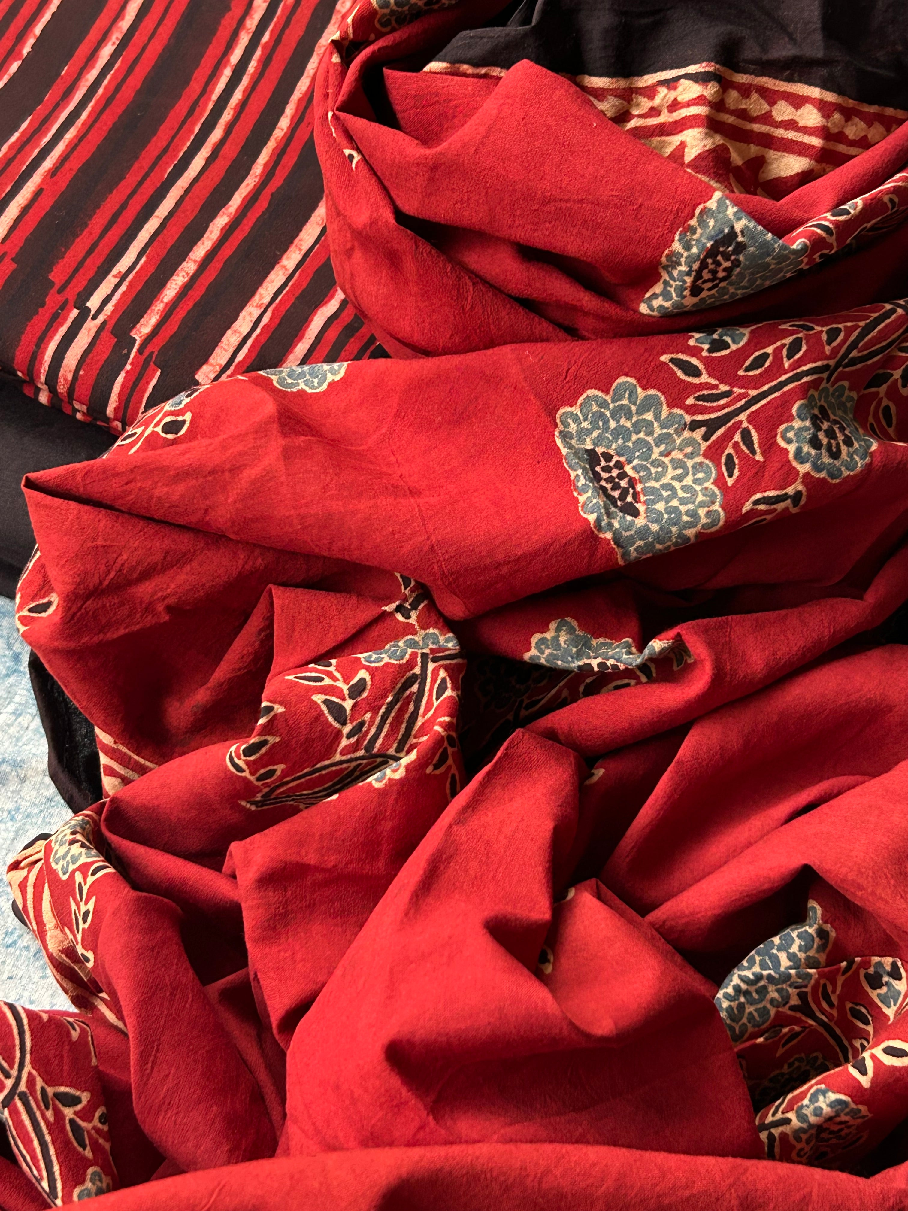 Dhara - Handblock Printed Cotton and Ajrakh Dupatta Set