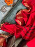 Handwoven Maheshwari Kurta Dupatta Set - Green & Red