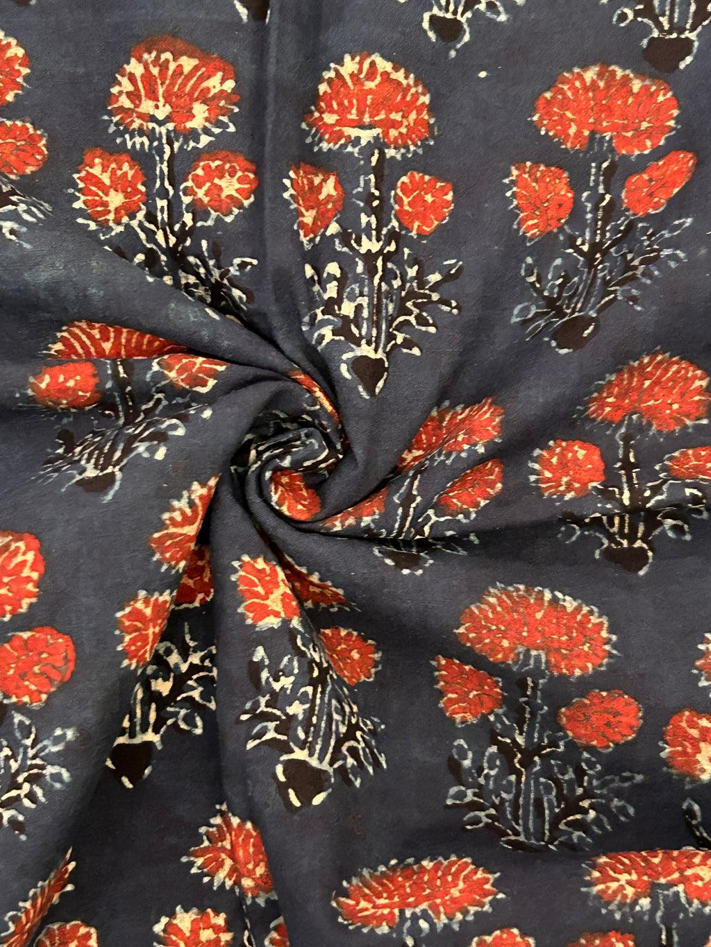 Handblock Printed Ajrakh Cotton - Indigo & Madder Red (1m)