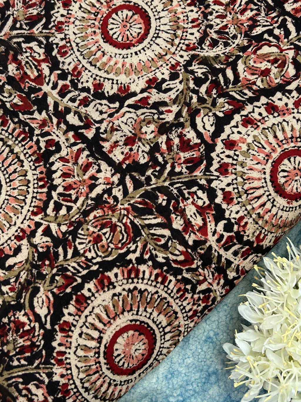 Pedana Hand Block Printed Kalamkari Natural Dyed Cotton - Black