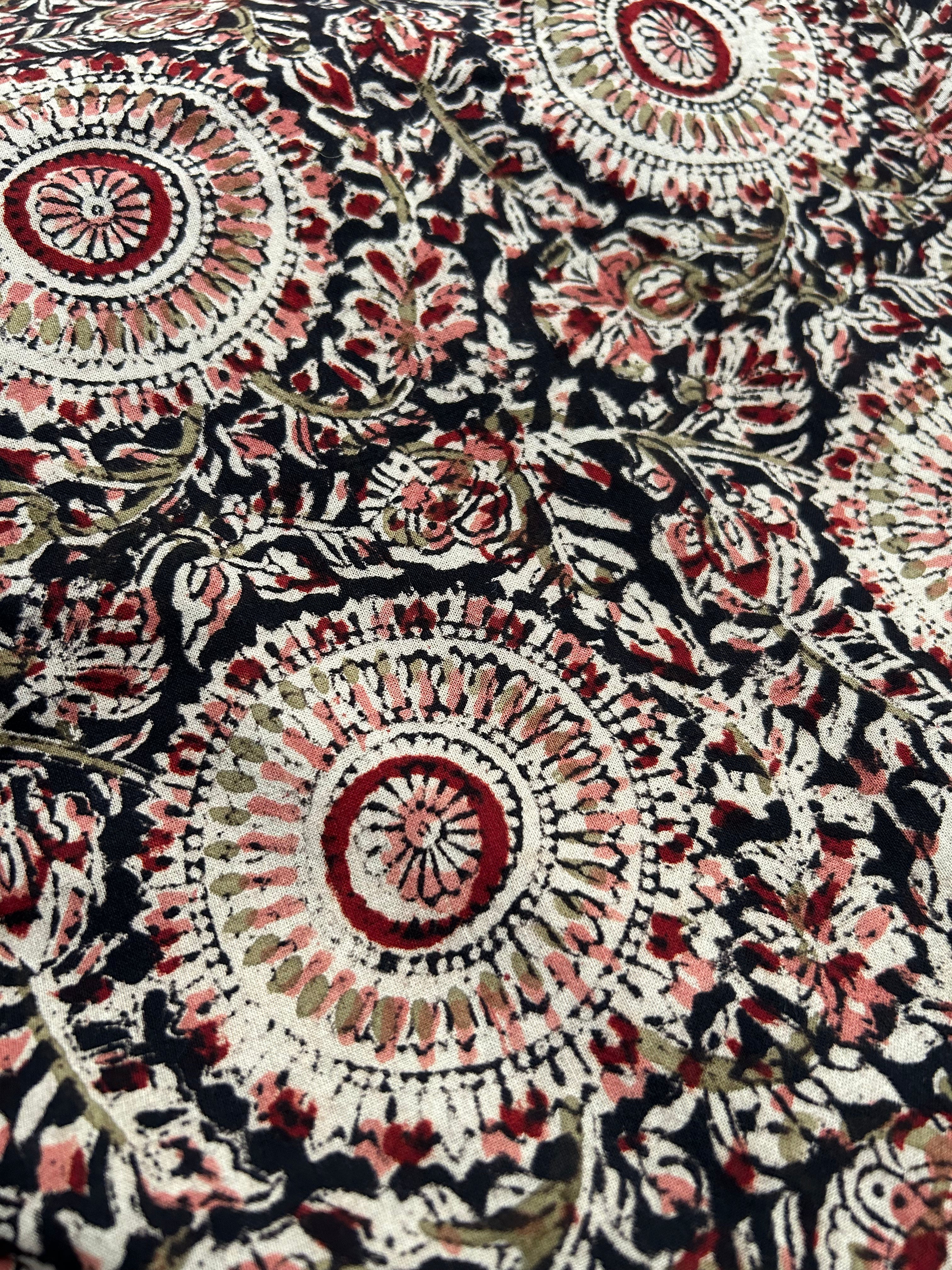 Pedana Hand Block Printed Kalamkari Natural Dyed Cotton - Black