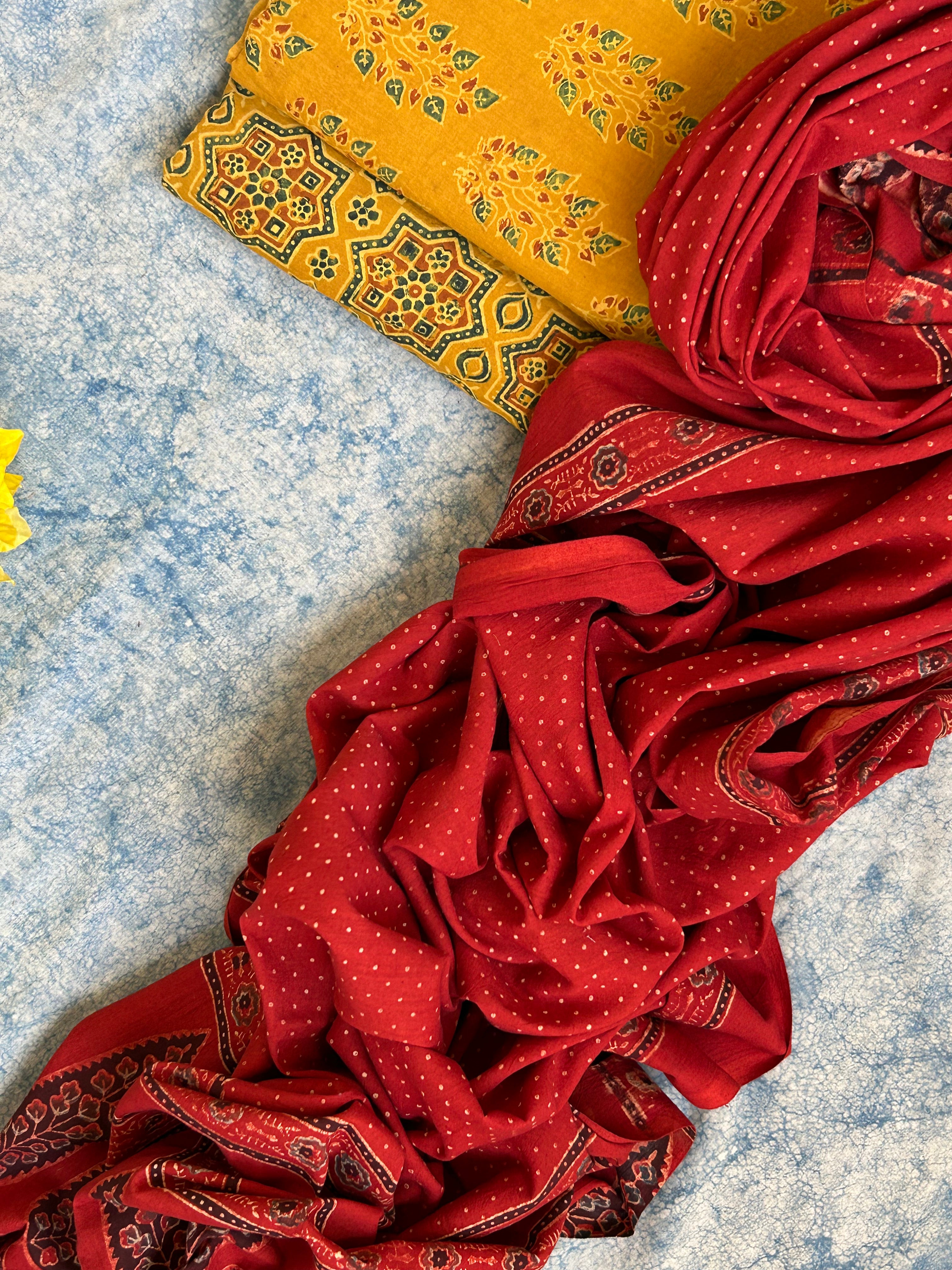 Natural Dyes Handblock Ajrakh Cotton Suit