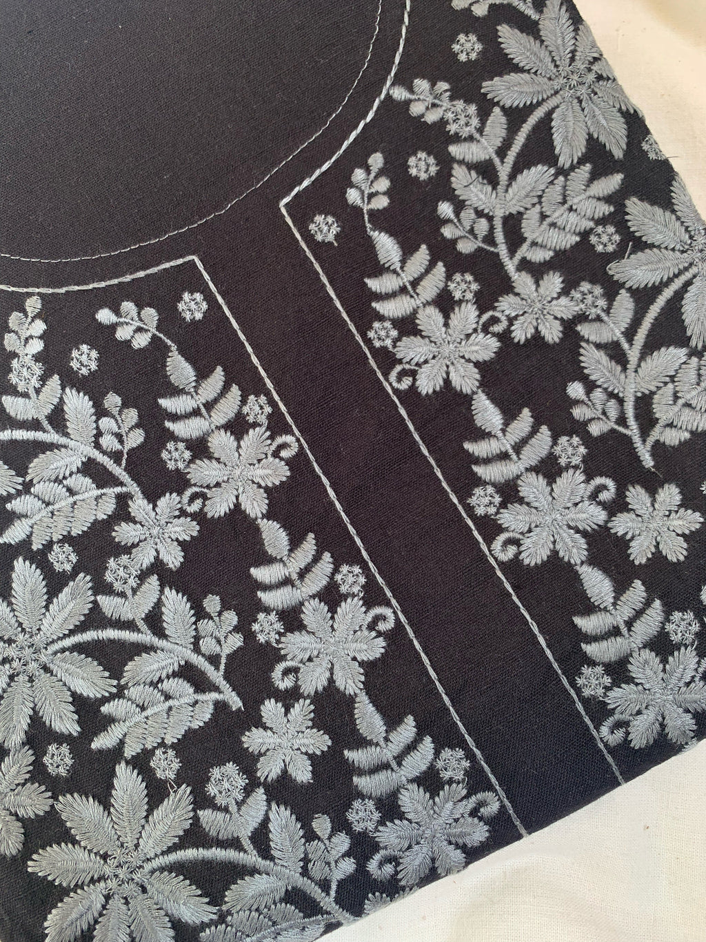 Hand Machine Embroidered Kurta Bottom - Black