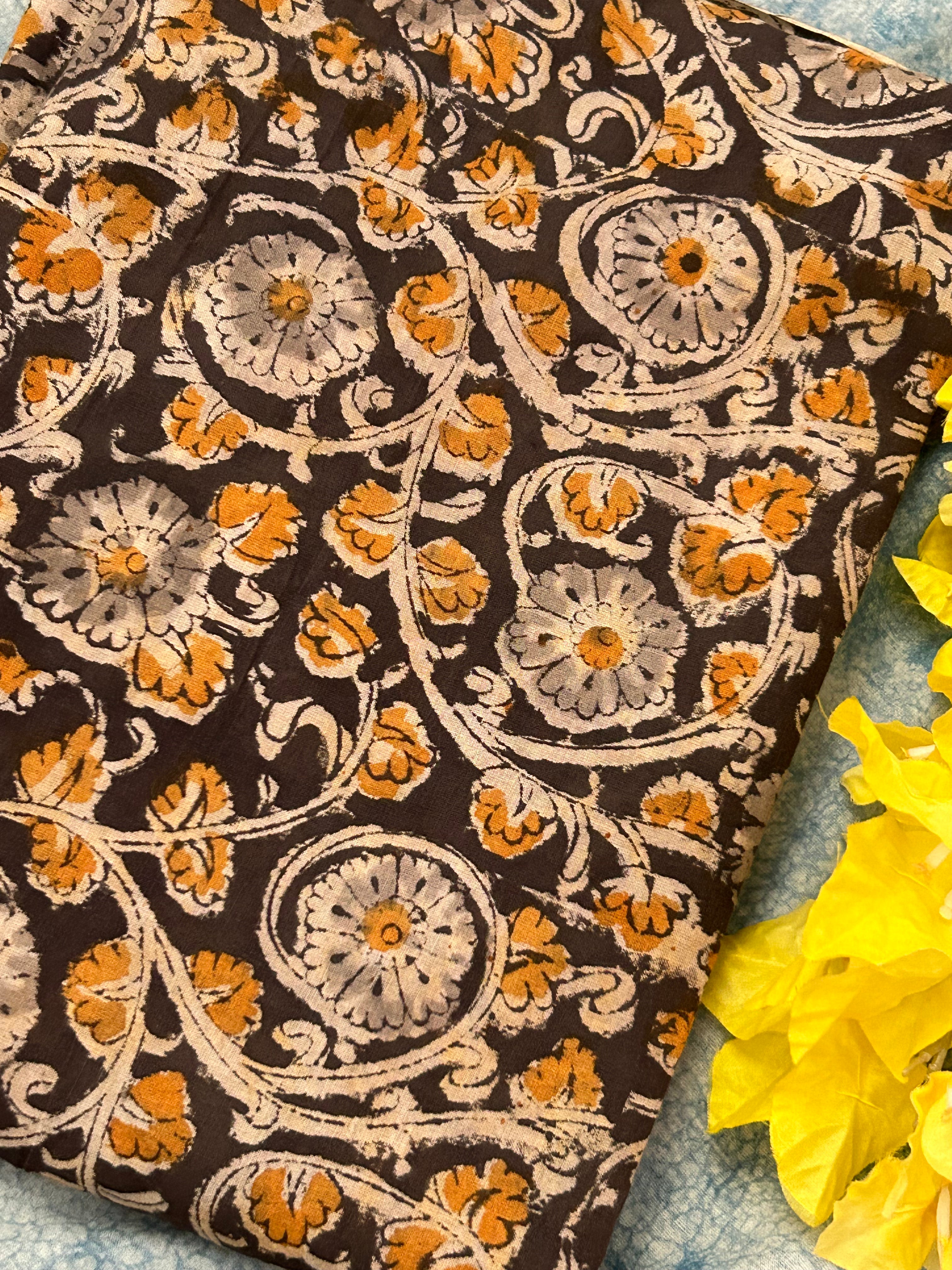 Pedana Hand Block Printed Kalamkari Natural Dyed Mul Cotton Fabric Kurta