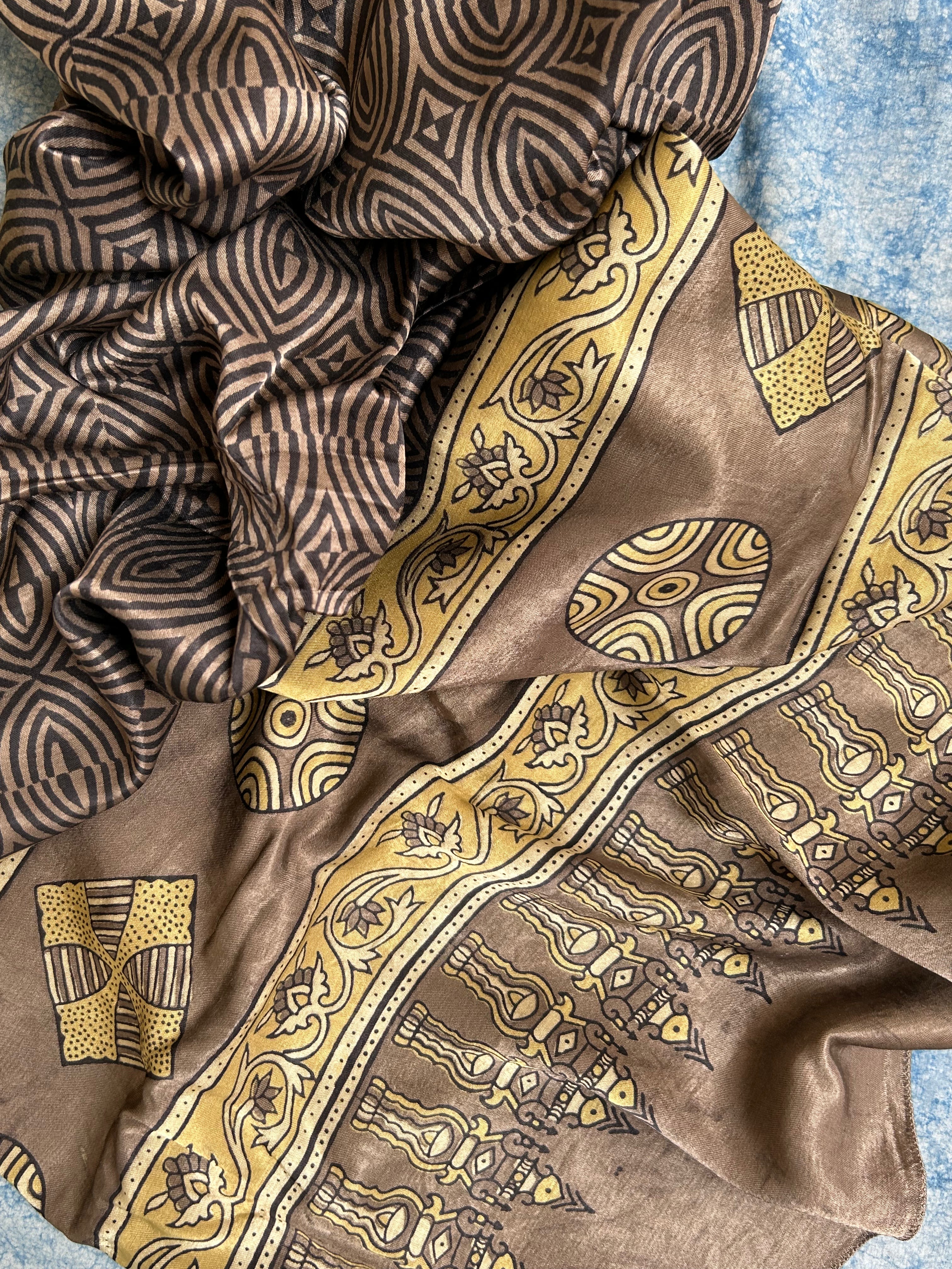 Hand Block Natural Dyes Ajrakh Mashru Silk Kurta Dupatta Set