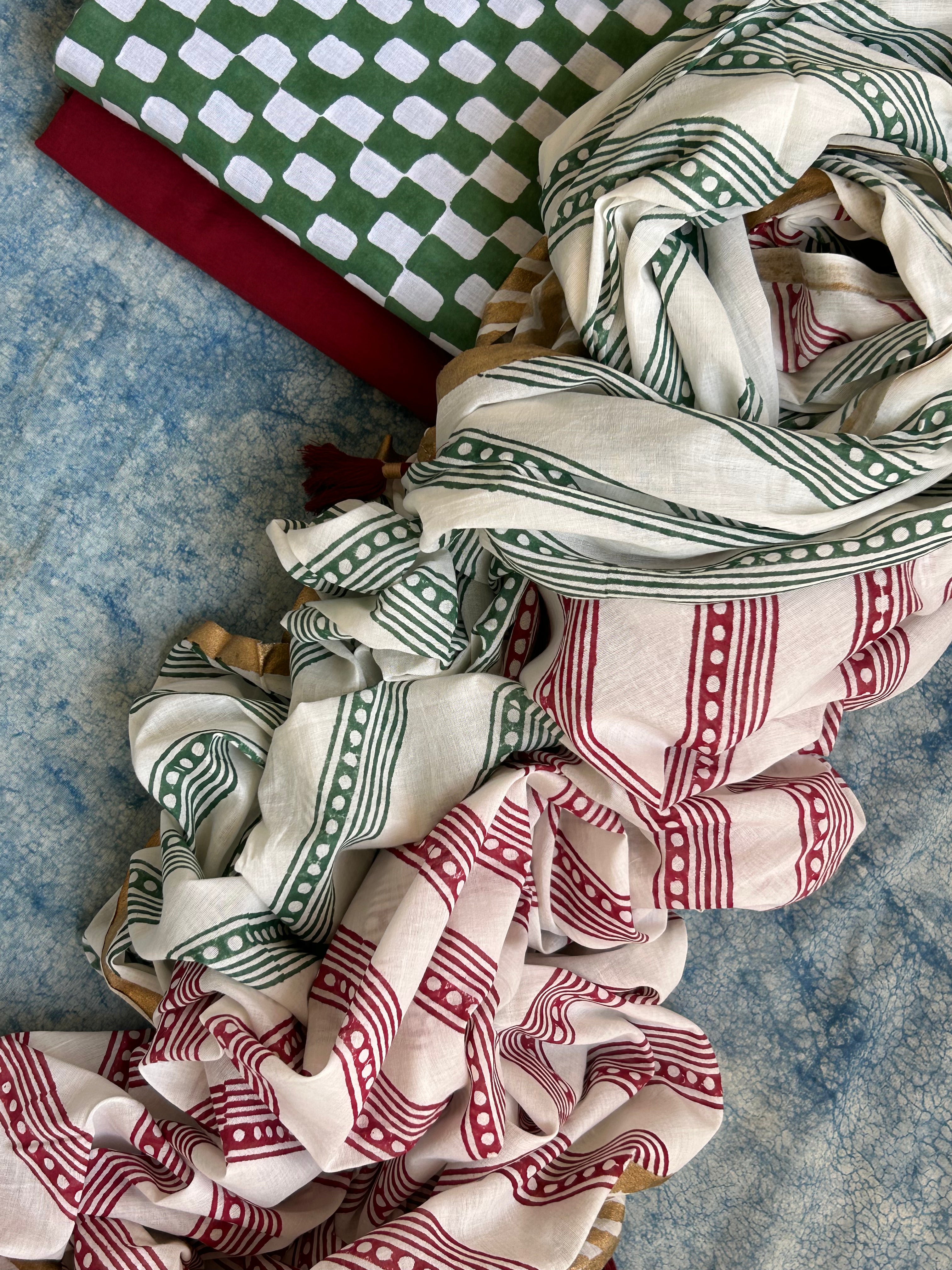 Handblock Printed Cotton Mul Cotton Dupatta Suit