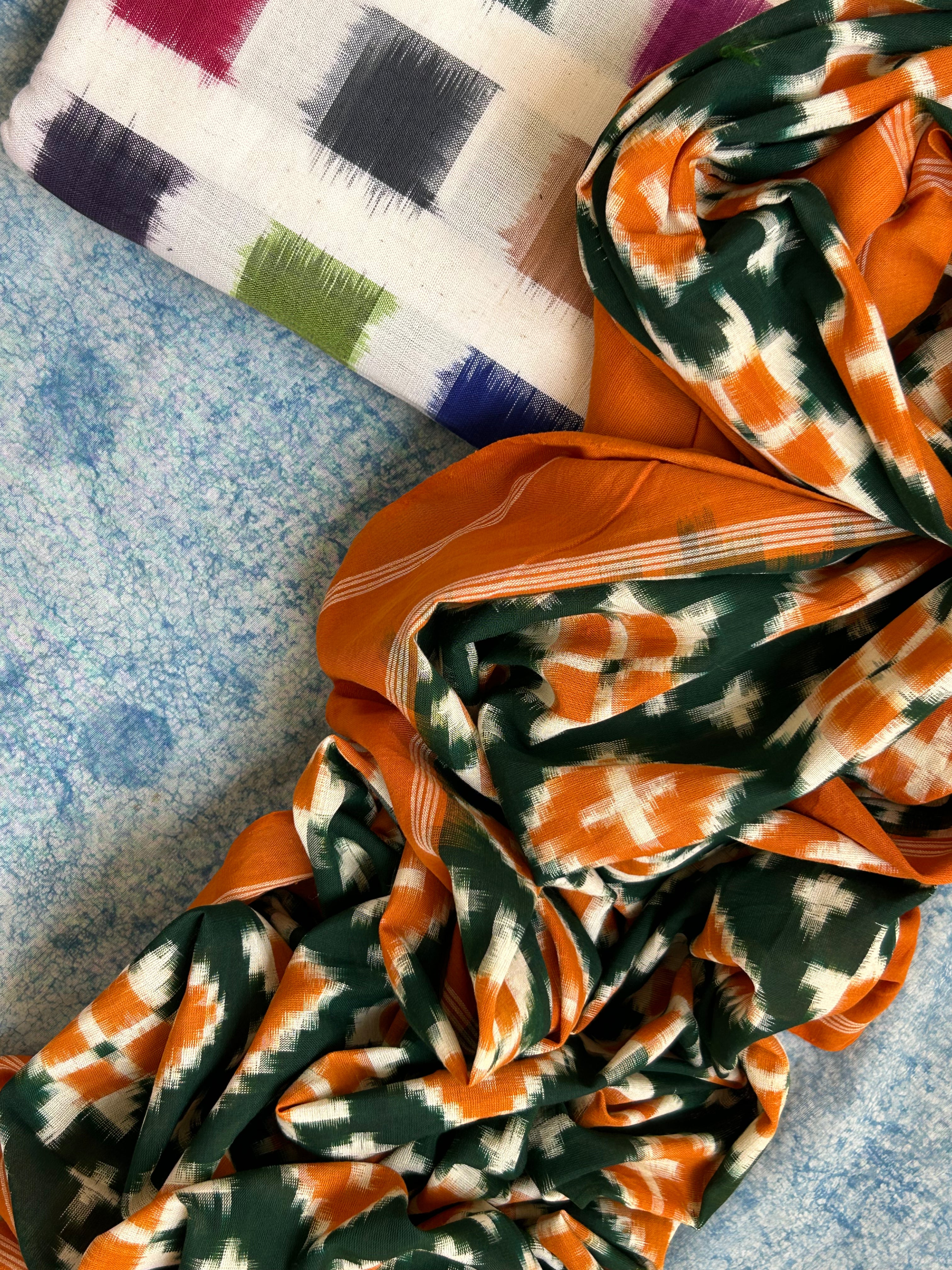 Handwoven Double Ikat Kurta Telia Rumal Dupatta Set