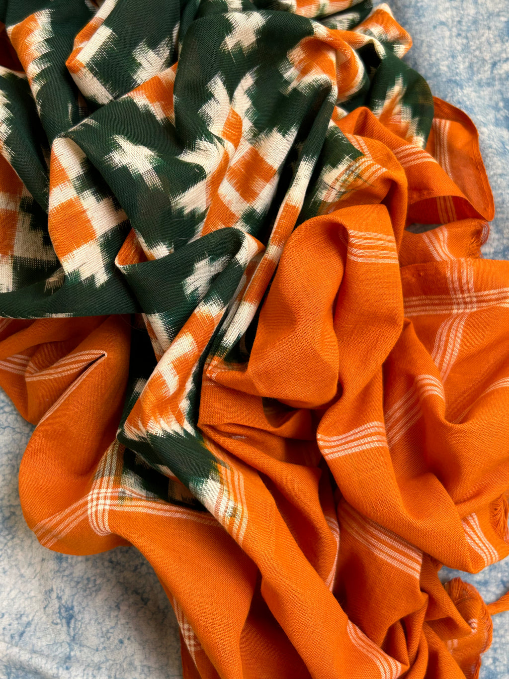Handwoven Double Ikat Kurta Telia Rumal Dupatta Set