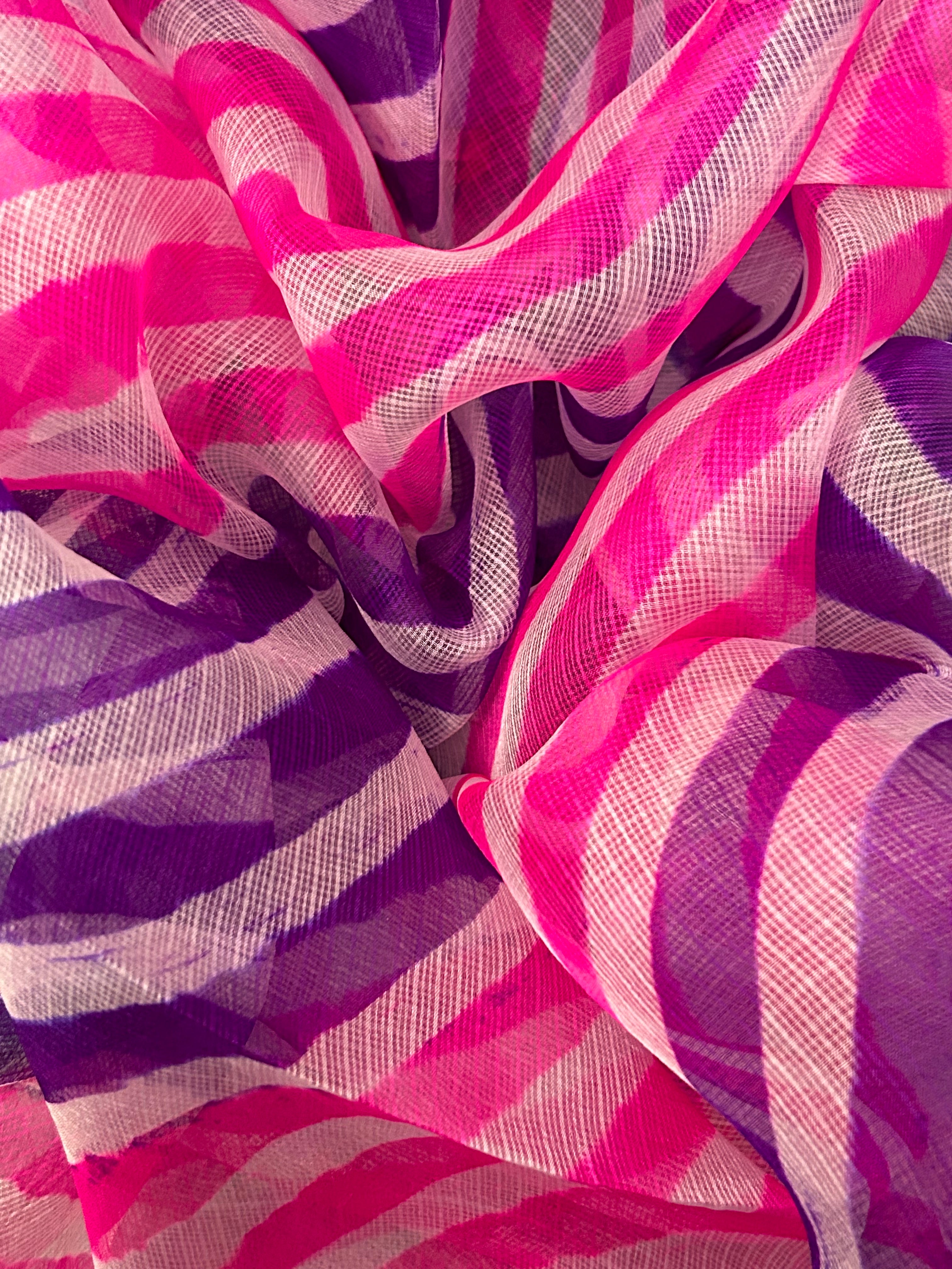 Handcrafted Tie-Dye Silk Kota Doria Dupatta - Pink & Purple