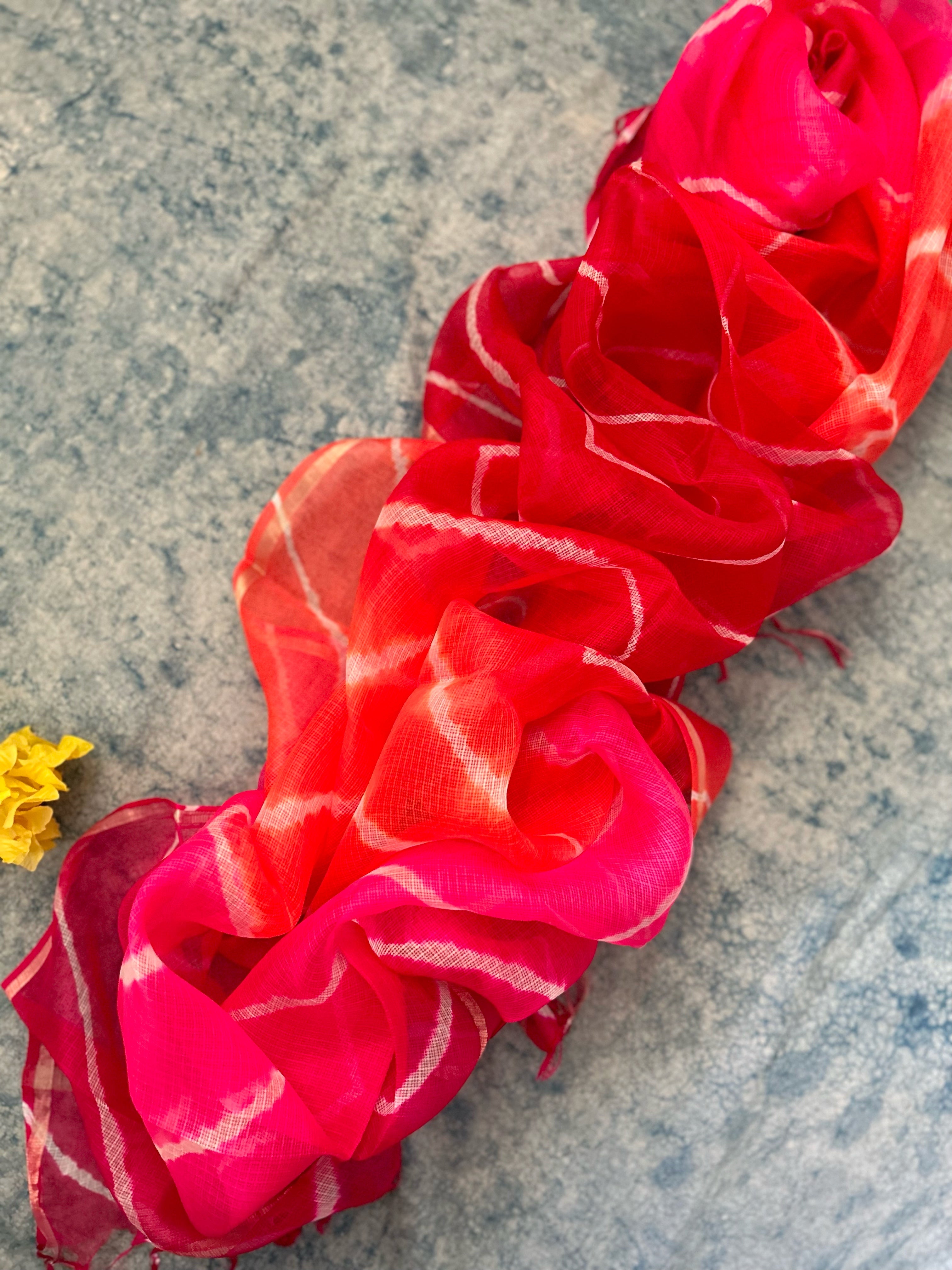 Handcrafted Tie-Dye Silk Kota Doria Dupatta
