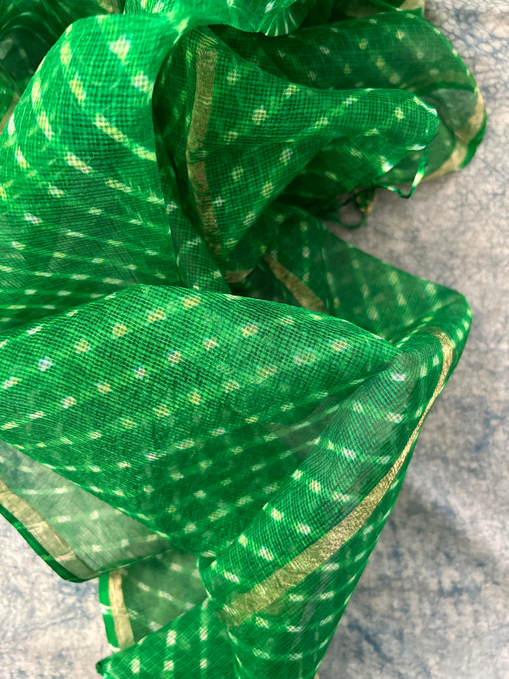 Handcrafted Tie-Dye Silk Kota Doria Dupatta -Green