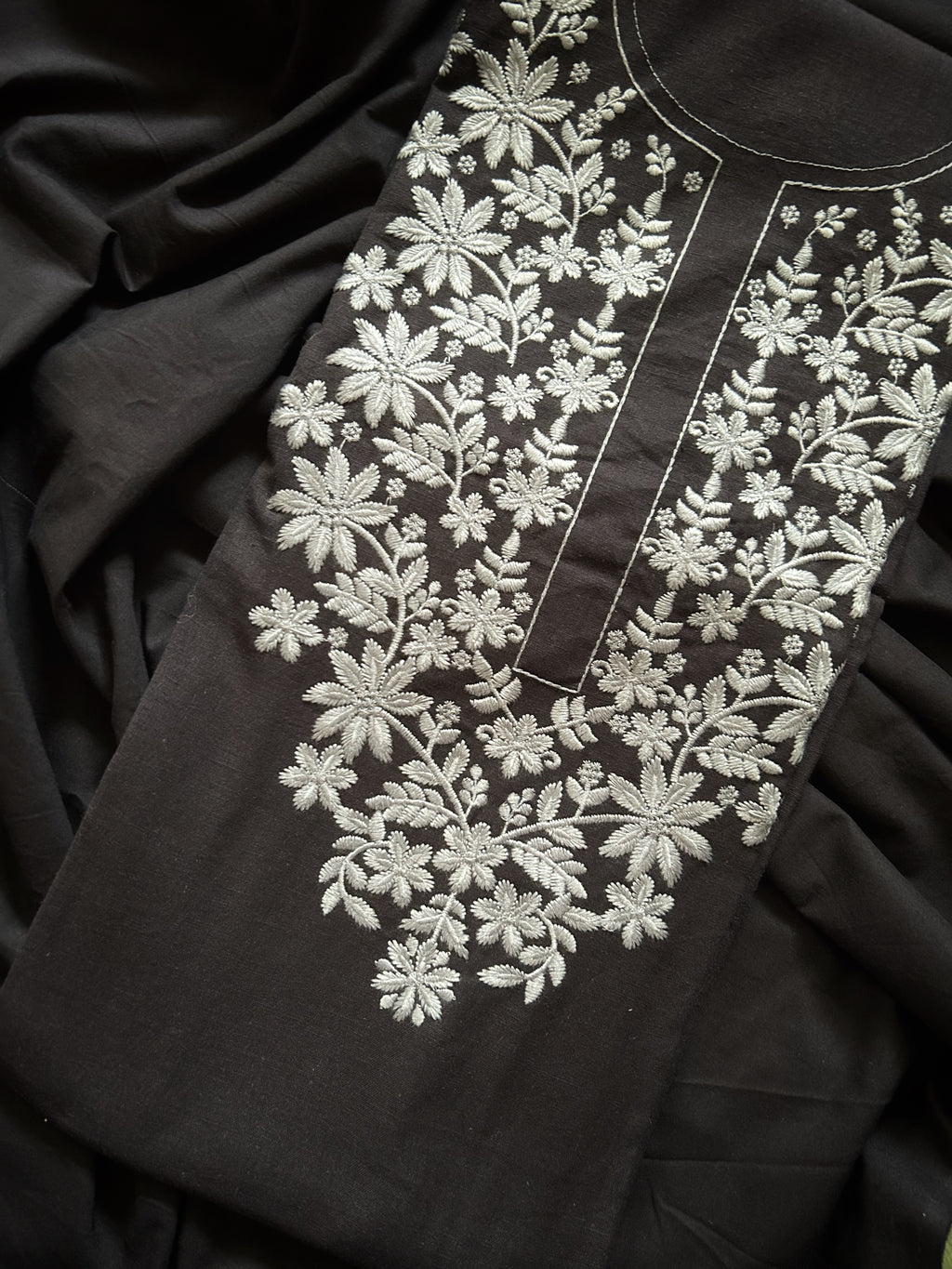 Hand Machine Embroidered Kurta Bottom - Black
