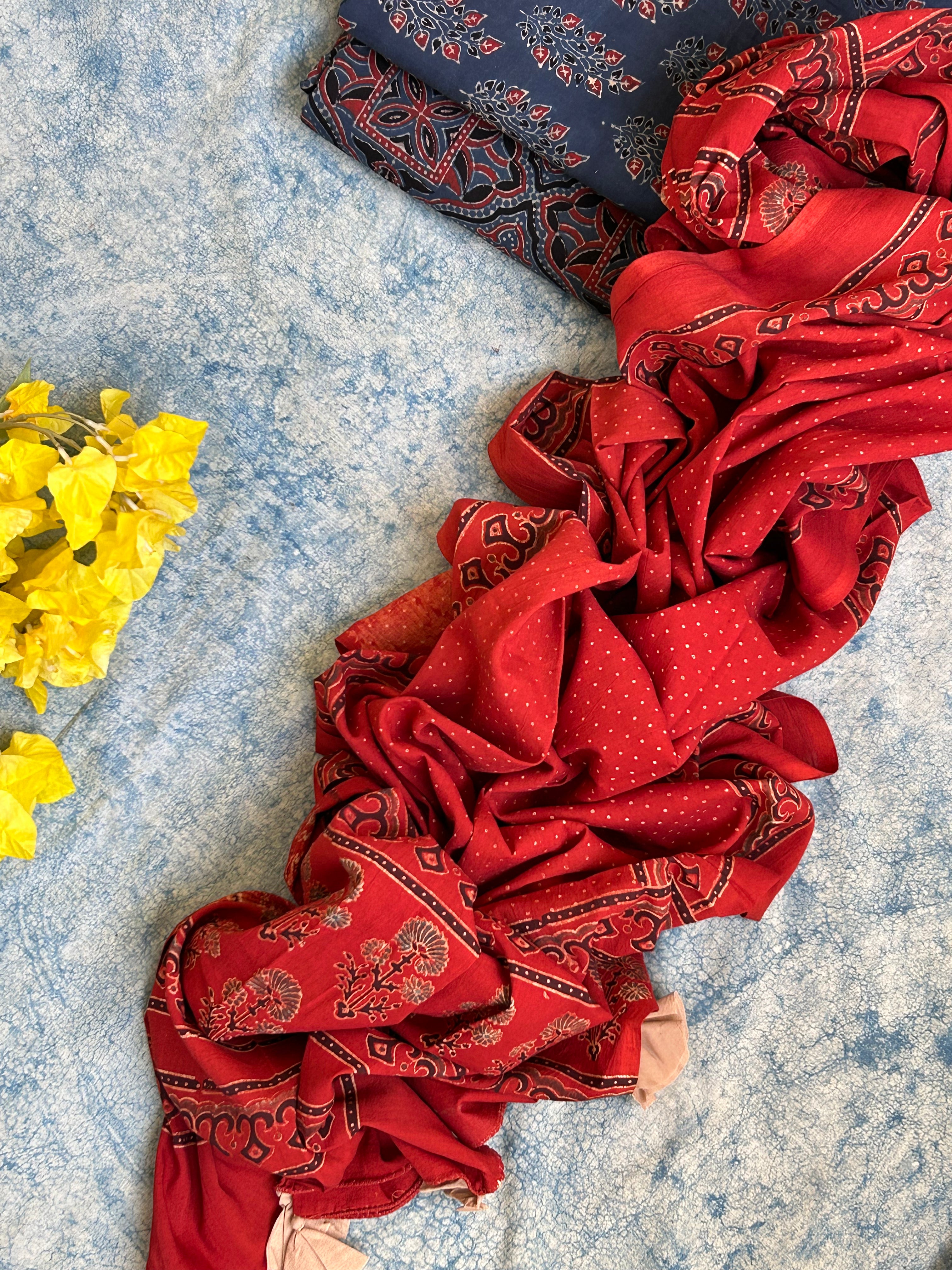 Natural Dyes Handblock Ajrakh Cotton Suit