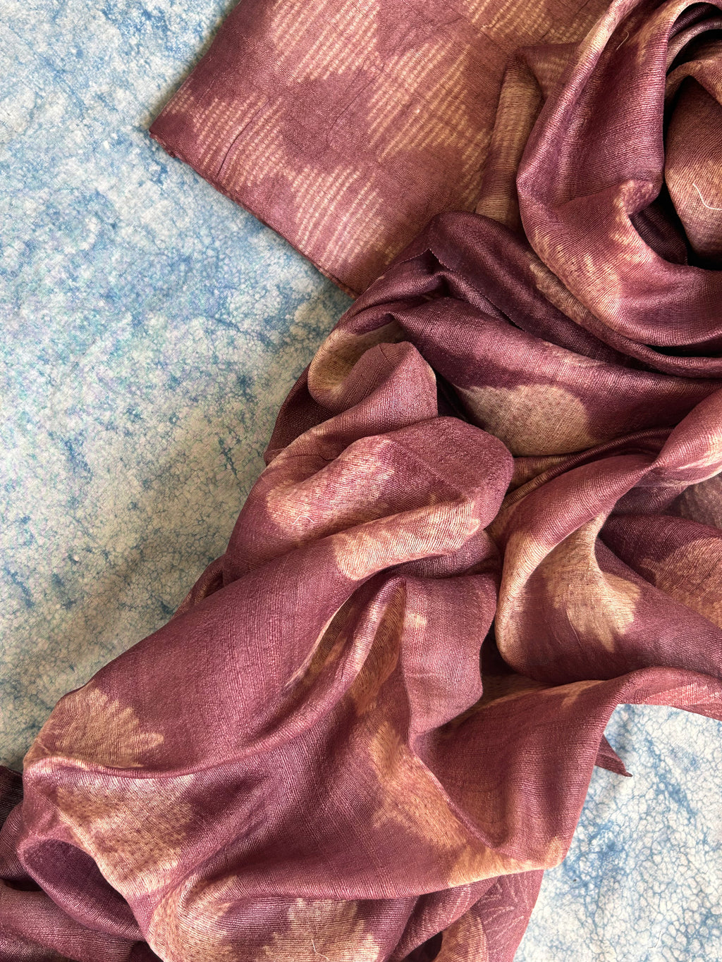 Handwoven & Handmade Tussar Shibori Kurta Dupatta Set