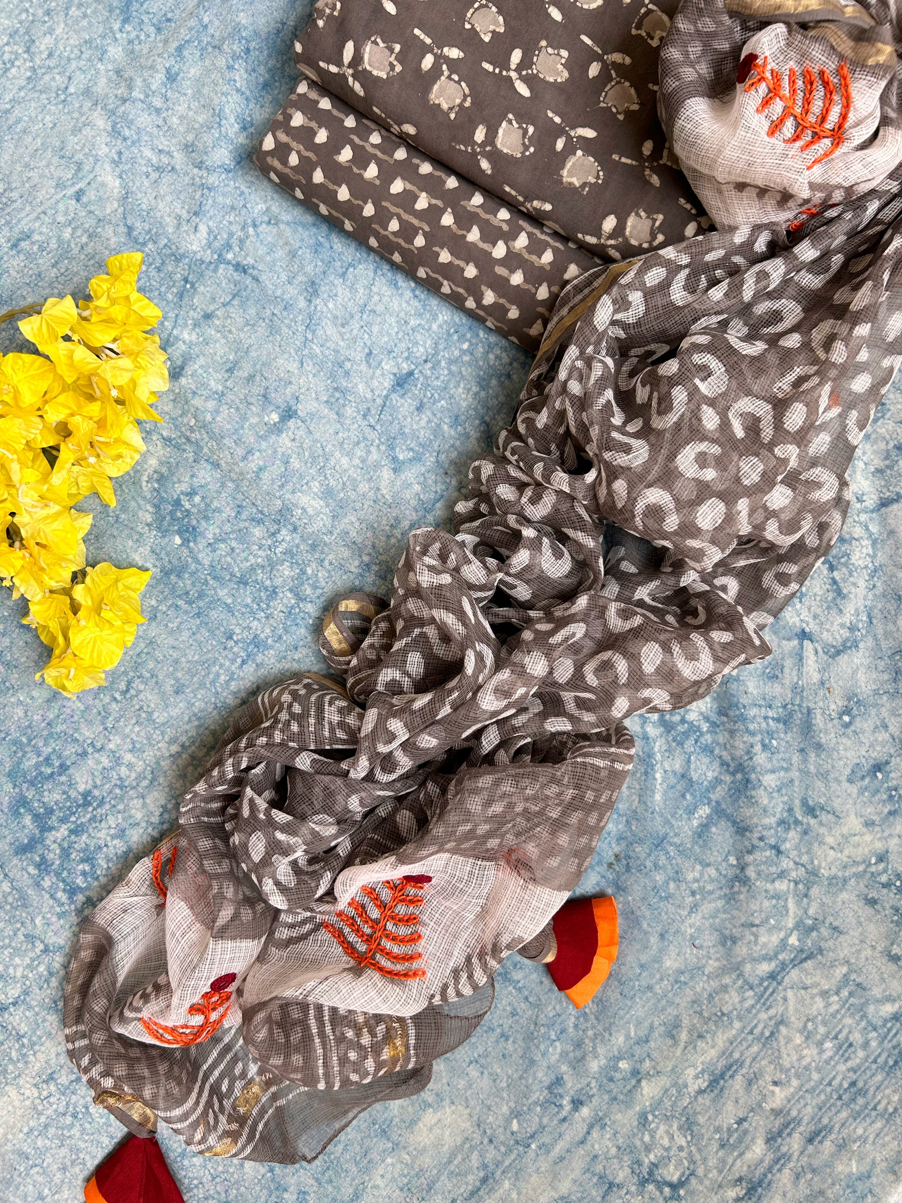 Handblock Handdone Embroidery Cotton Kota Suit