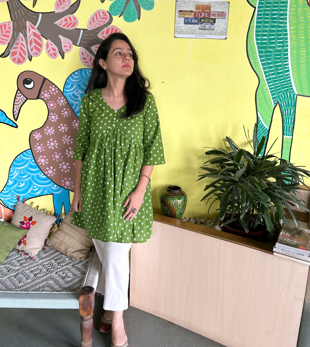 Budding Green Short Length Kurta