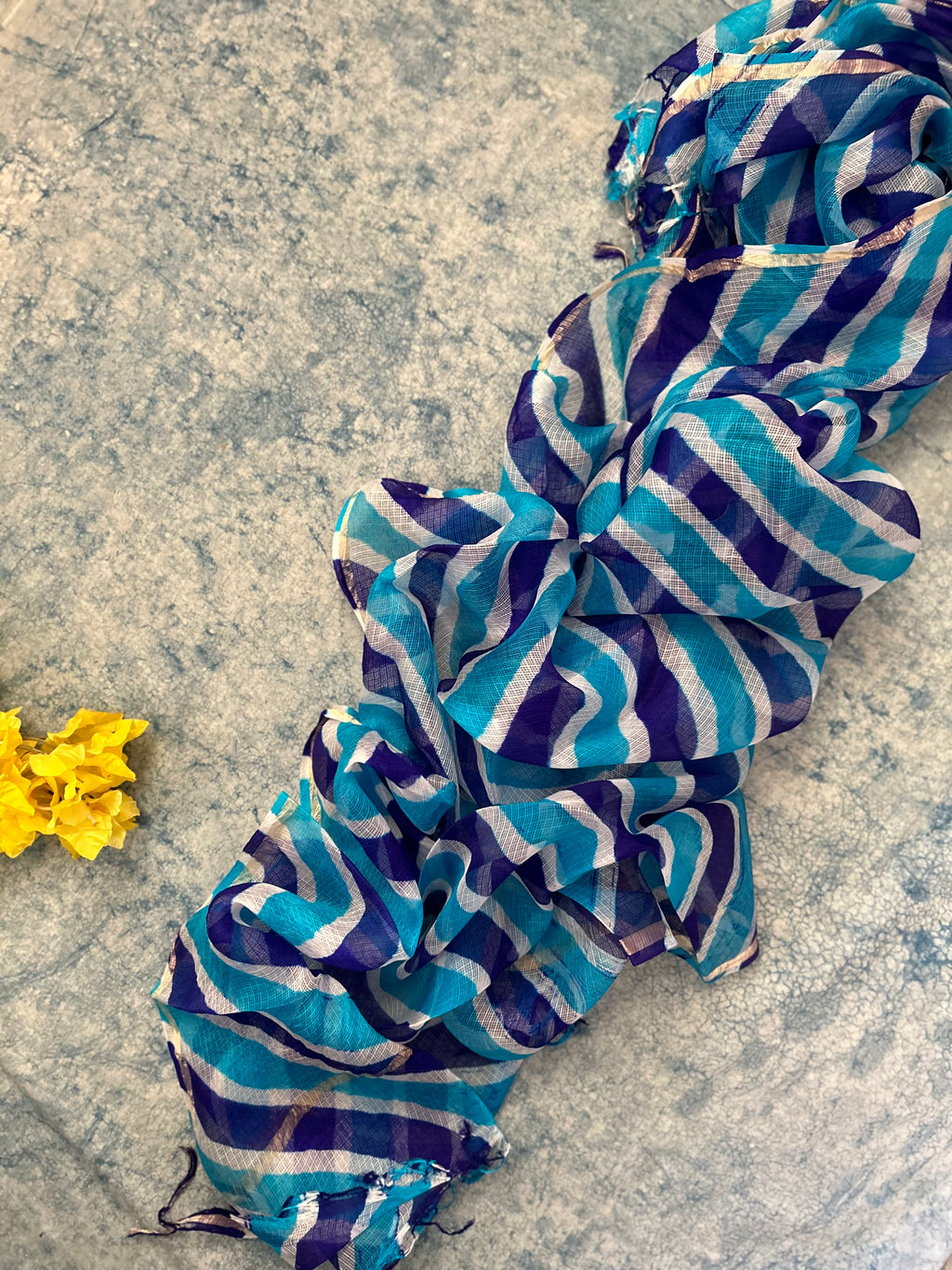 Handcrafted Tie-Dye Silk Kota Doria Dupatta - Blue