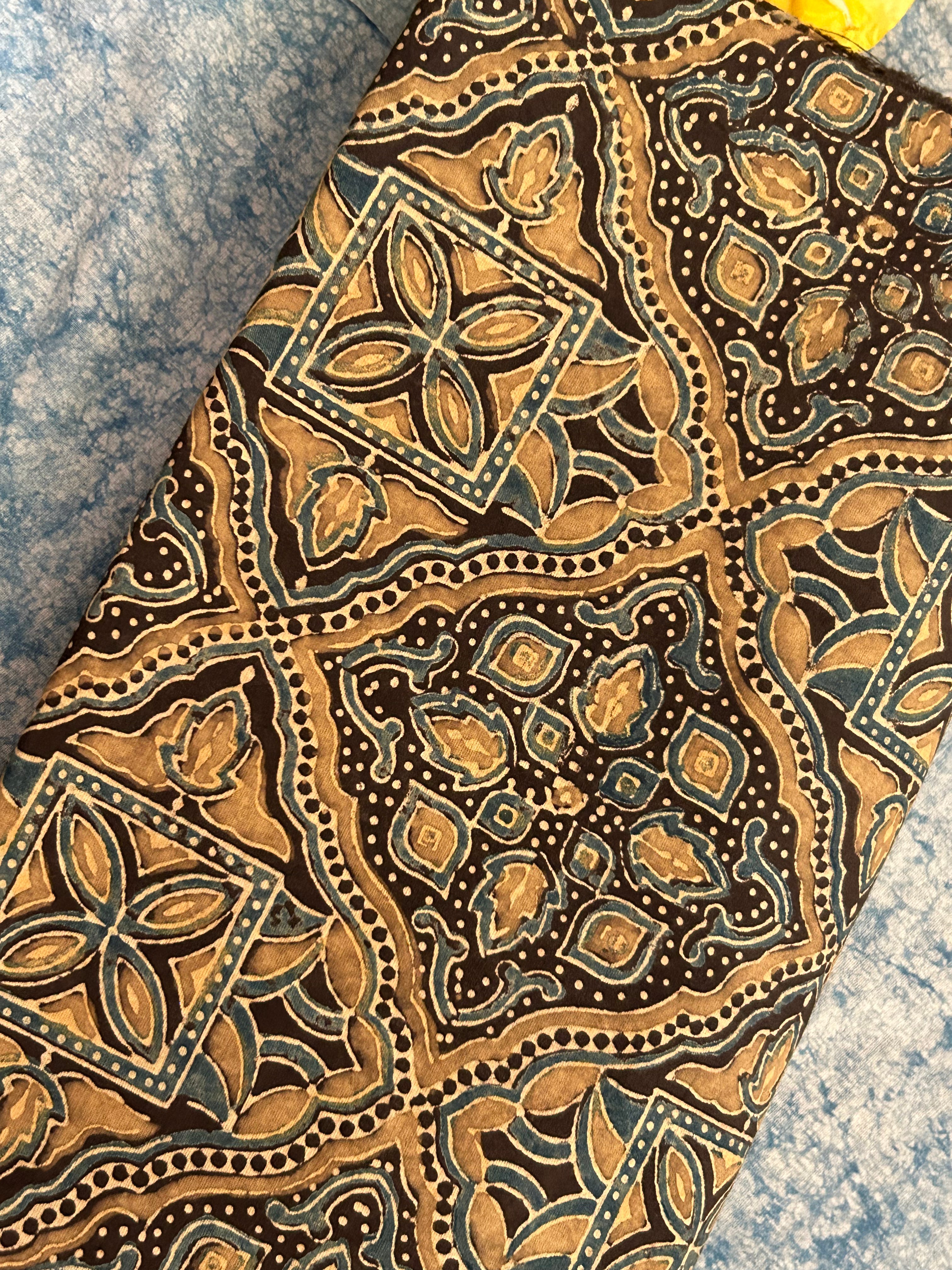 Natural Dyes Handblock Ajrakh Cotton Kurta 2.5m