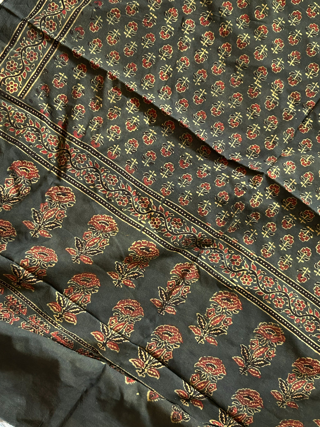 Handblock Ajrakh Cotton Dupatta - Bottle Green