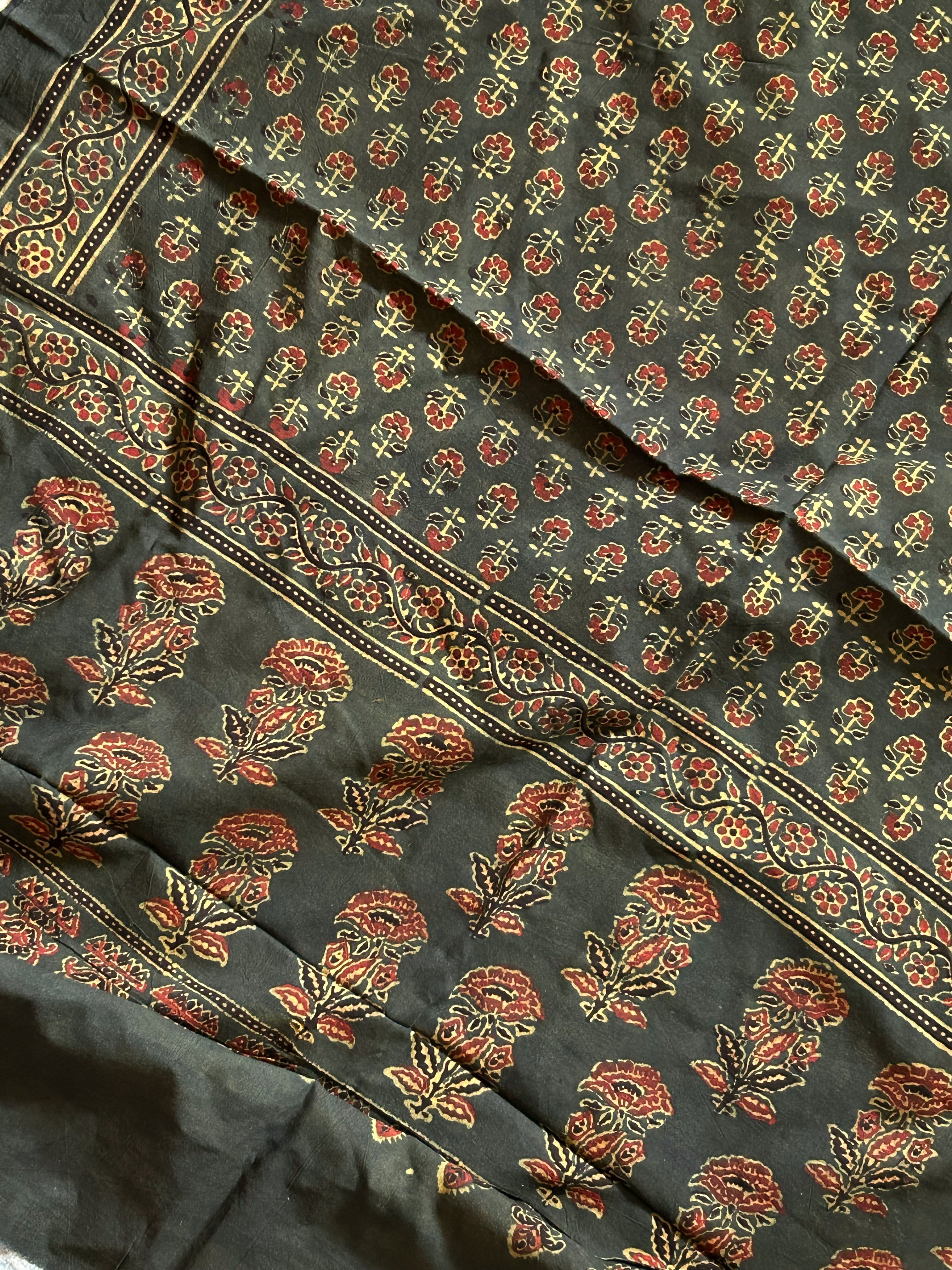 Handblock Ajrakh Cotton Dupatta - Bottle Green